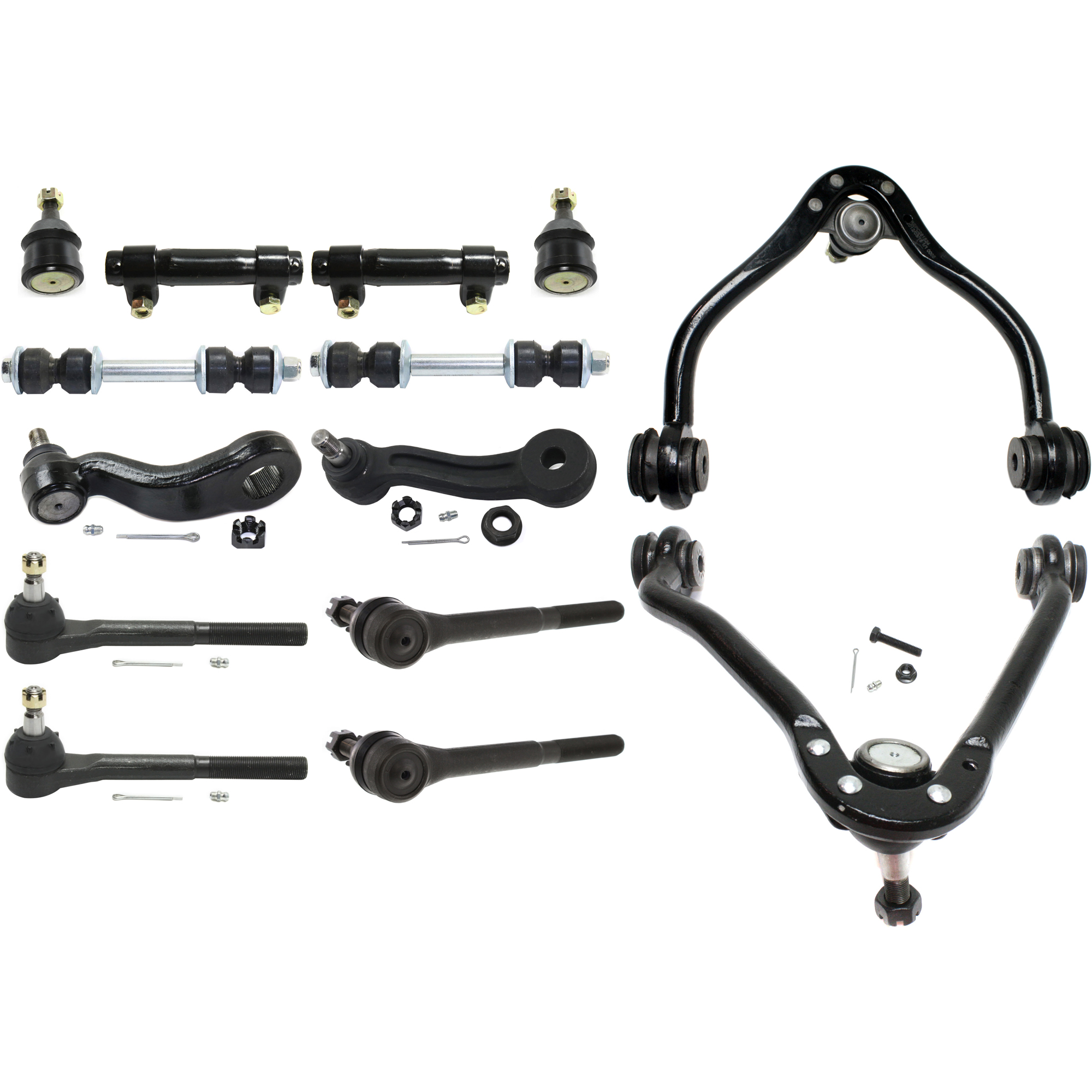 AM C2500-93-00 TAHOE 95-99 FRONT CONTROL ARM KIT RH AND LH Upper 14 pc kit w Ball Joints Idler Arm Pitman Arm Sway Bar Links Tie Rod Adjusting Sleeves and Tie Rod Ends SKU KIT 050321-05-125 OEM 104101-2601312-5051134-1561