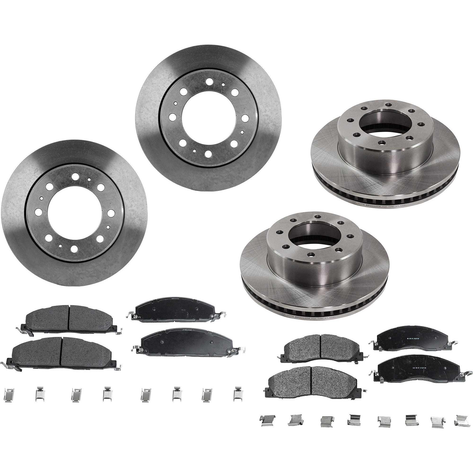 AM RAM 2500-3500 P U 09-10 FRONT AND REAR BRAKE DISC AND PAD KIT 4 Wheel Set SKU KIT 050321-05-134 OEM 52122184AA 68188899AA 43168-53