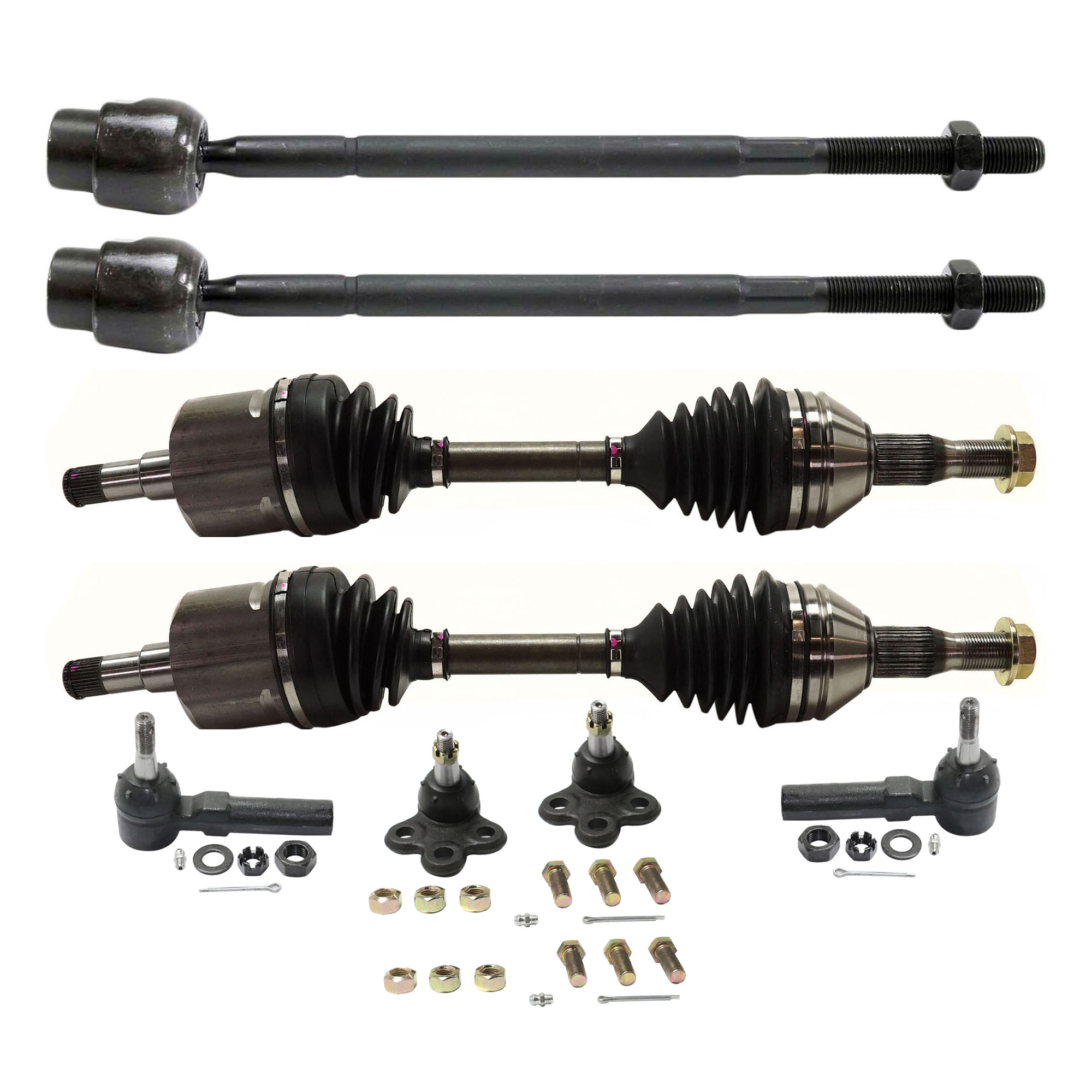 AM REGAL 97-04 IMPALA 00-11 FRONT SUSPENSION KIT RH AND LH 8 pc kit with Axle Assemblies Ball Joints and Tie Rod Ends SKU KIT 050321-05-96 OEM 104257-282021-2601506-26015