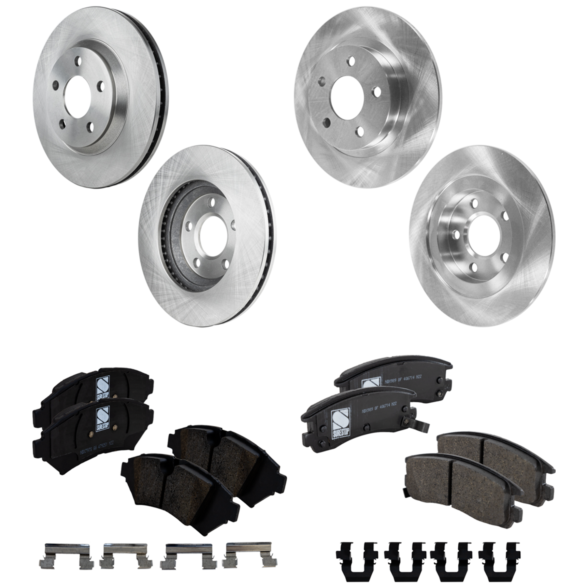 AM DEVILLE 05-05 FRONT AND REAR BRAKE DISC AND PAD KIT 4 Wheel Set SKU KIT 050323-05 OEM 18023592-88964116-19303832-180