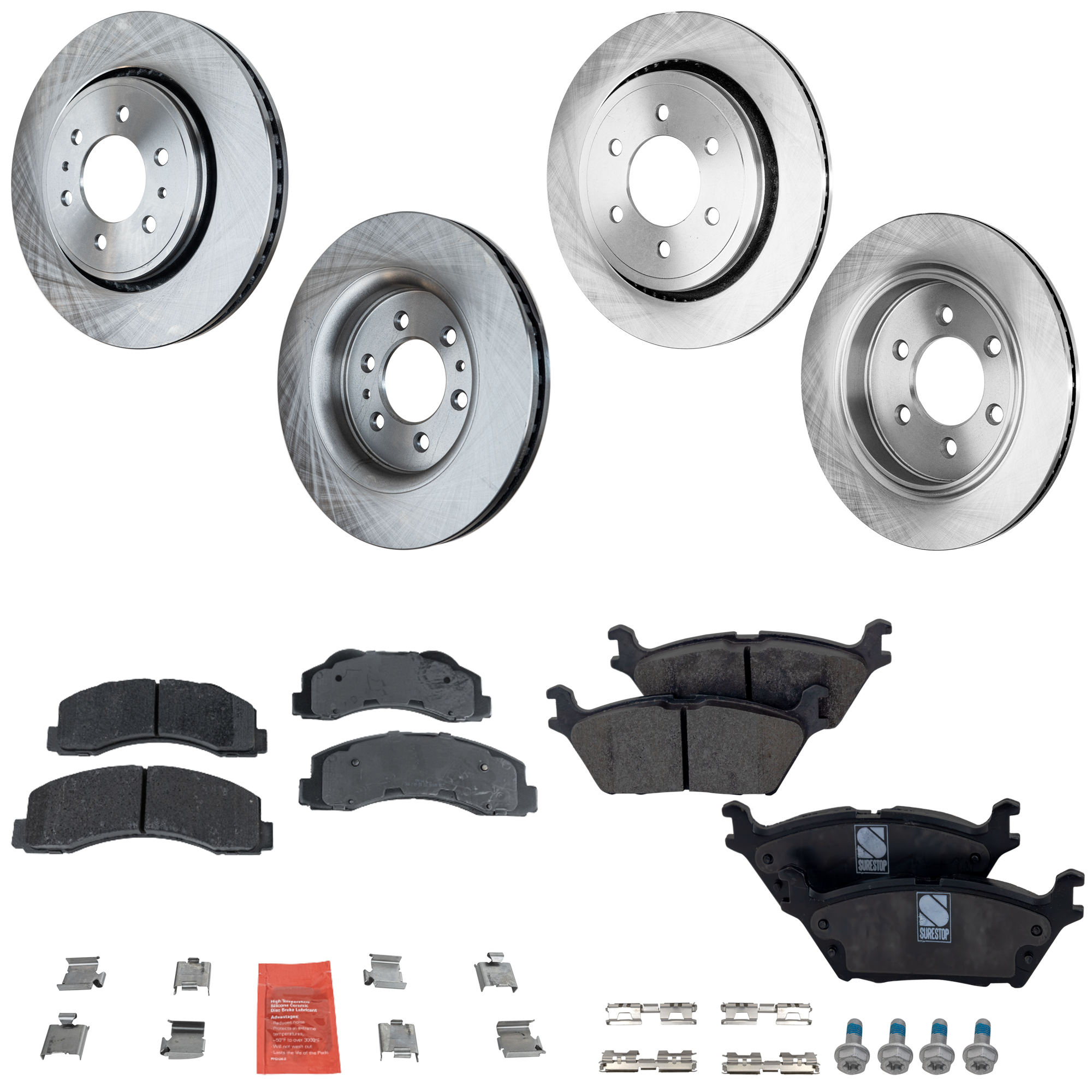 AM F 150-15-17 FRONT AND REAR BRAKE DISC AND PAD KIT 8 pc kit SKU KIT 050323-09 OEM 7L1Z1125A 9L1Z1125A 8L1Z1125A