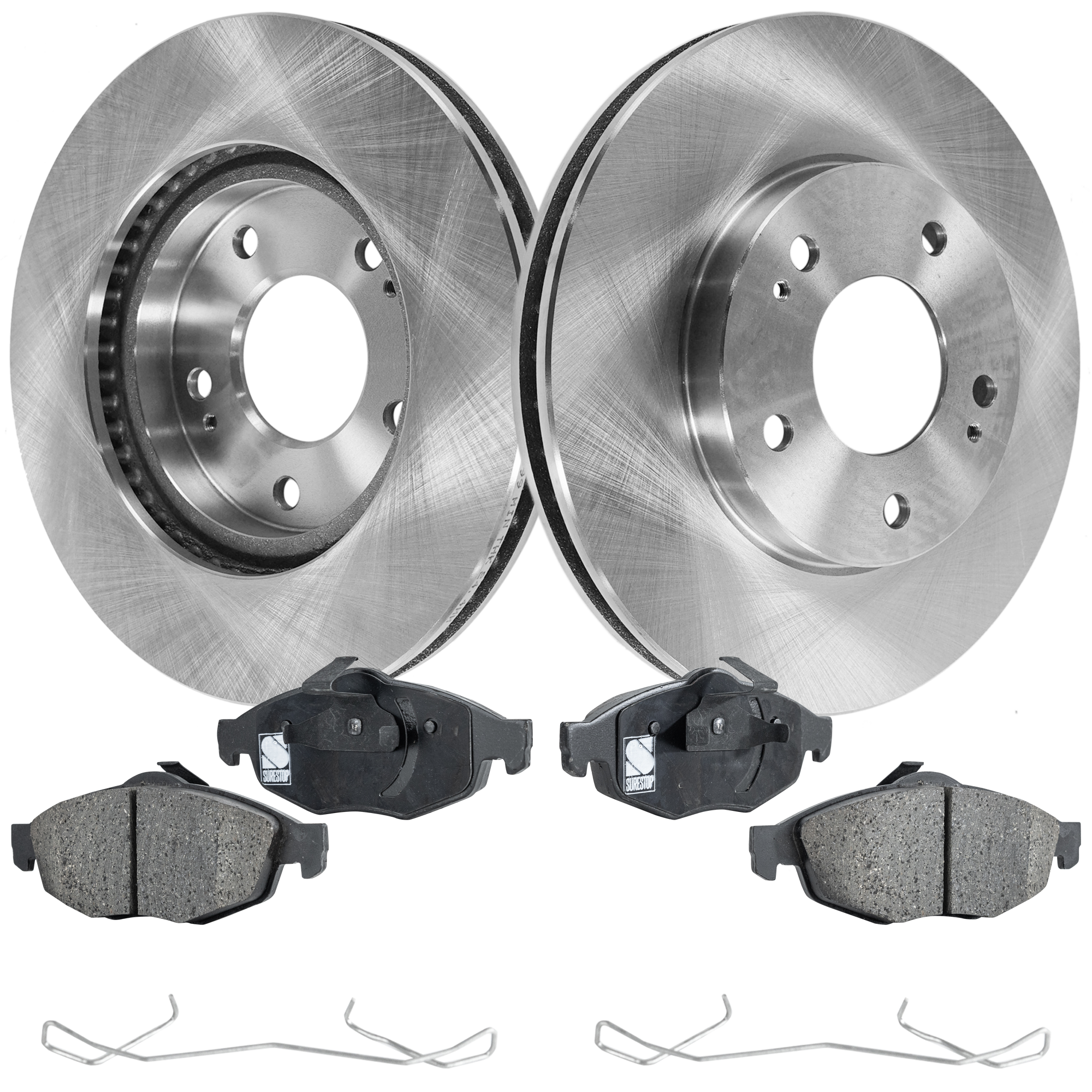 AM SEBRING STRATUS 01-05 FRONT BRAKE DISC AND PAD KIT 2 Wheel Set SKU KIT 050323-107 OEM 5105513AA MN116329 MN116330-46