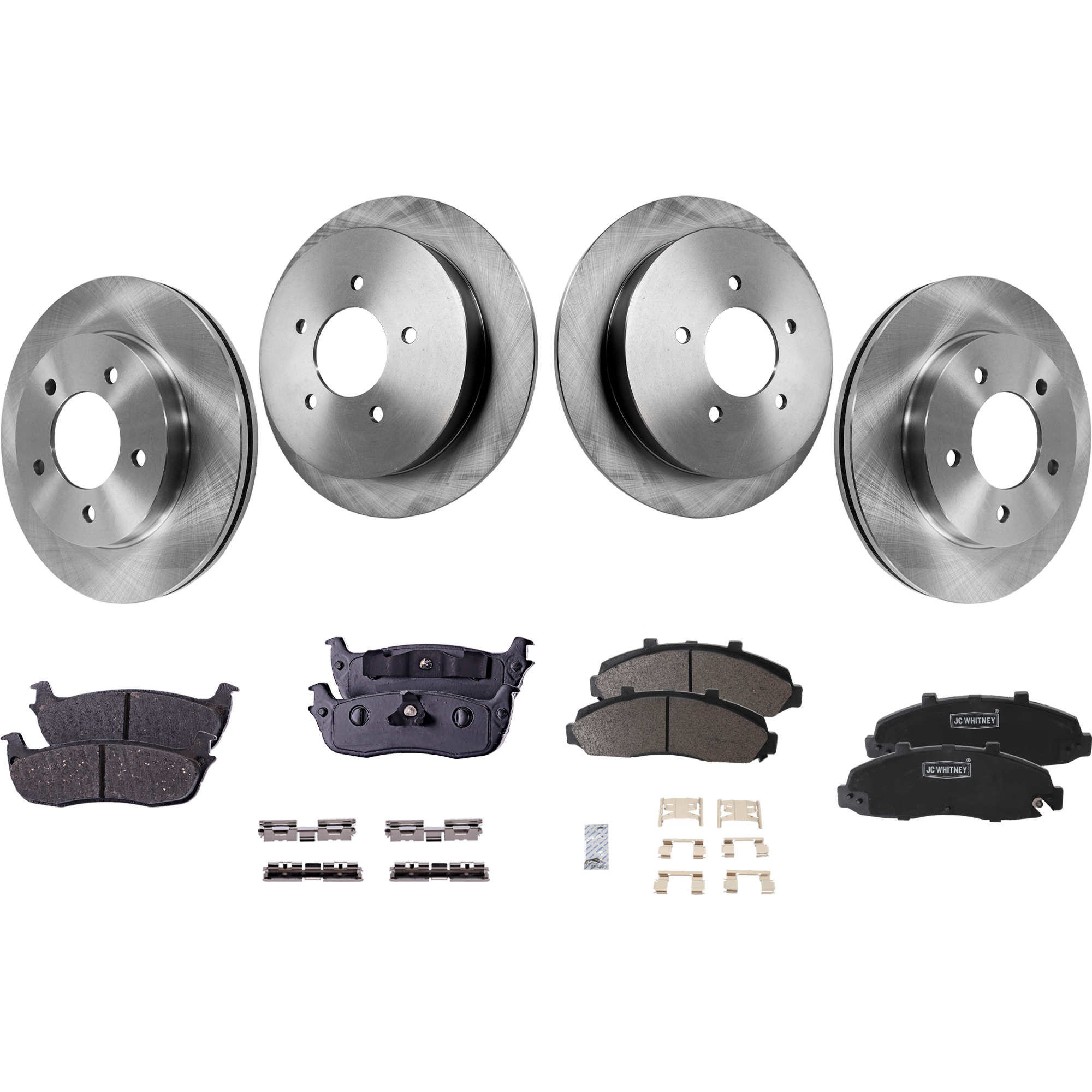 AM F 150-99-99 FRONT AND REAR BRAKE DISC AND PAD KIT 6 pc kit 4WD SKU KIT 050323-12 OEM F65Z1125AC F75Z2C026BC F75Z220