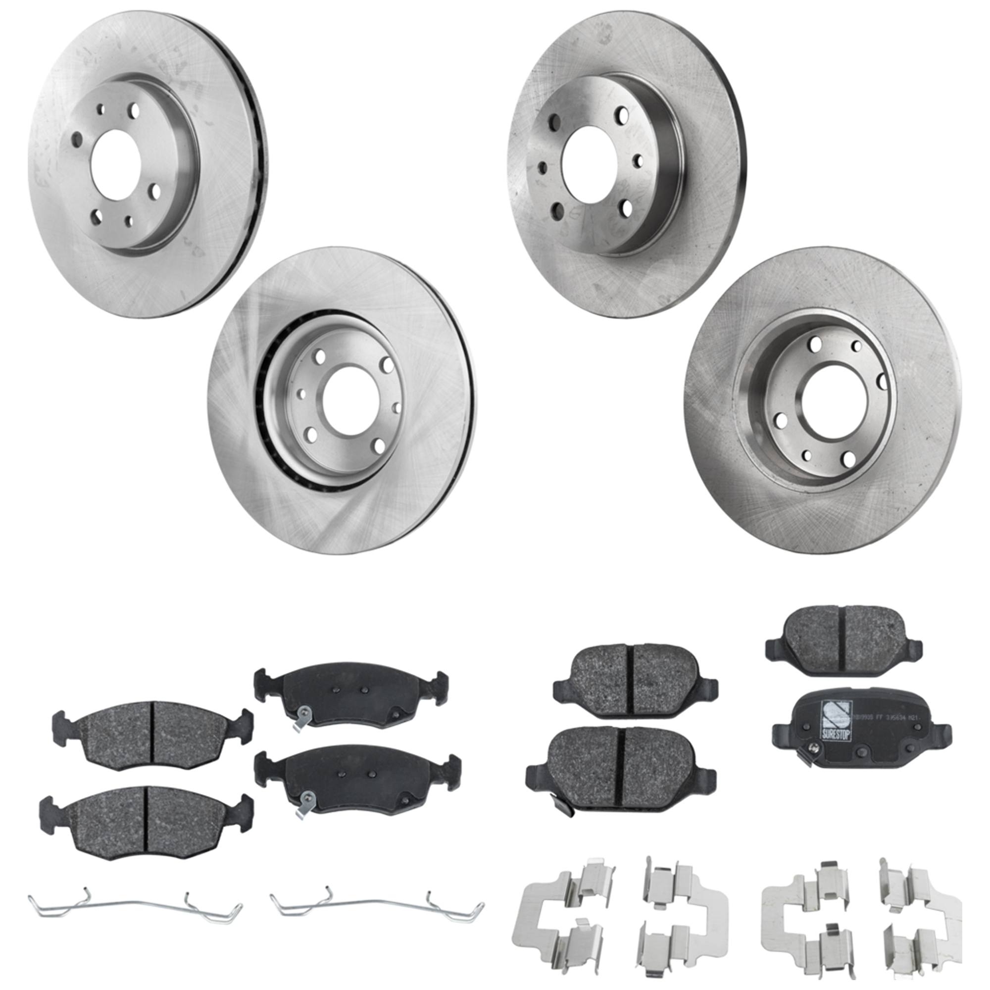AM 500-12-17 FRONT AND REAR BRAKE DISC AND PAD KIT 8 pc kit SKU KIT 050323-18 OEM 45564-850289-60007001-14HR005