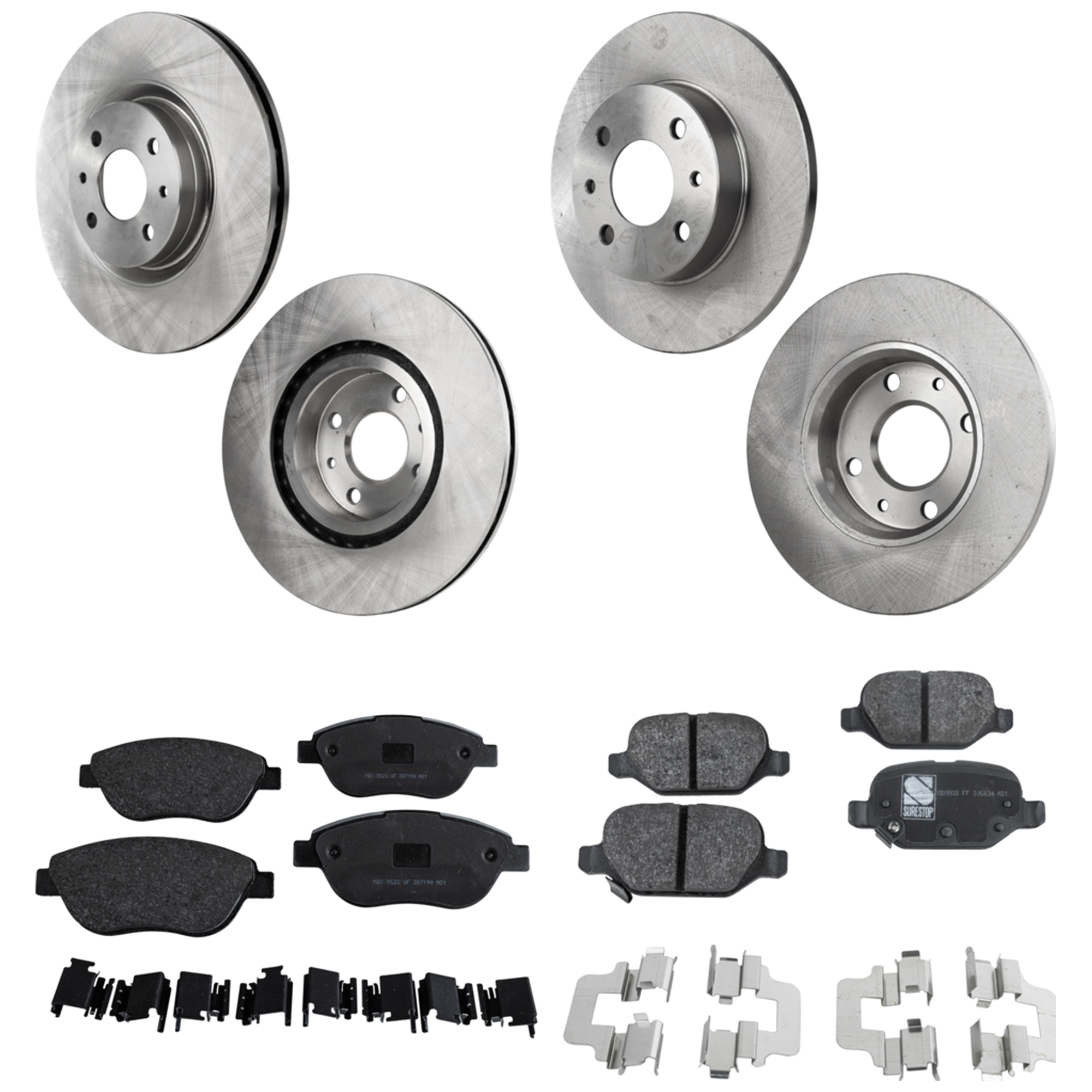 AM 500-12-13 FRONT AND REAR BRAKE DISC AND PAD KIT 4 Wheel Set SKU KIT 050323-19 OEM 45564-850289-60007001-14HR005