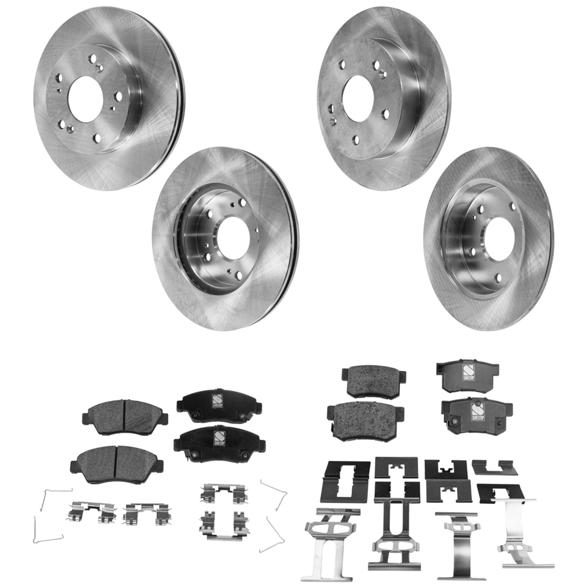 AM CIVIC 09-11 FRONT AND REAR BRAKE DISC AND PAD KIT 4 Wheel Set SKU KIT 050323-22 OEM 42510S30A00-45251S6M000-4525