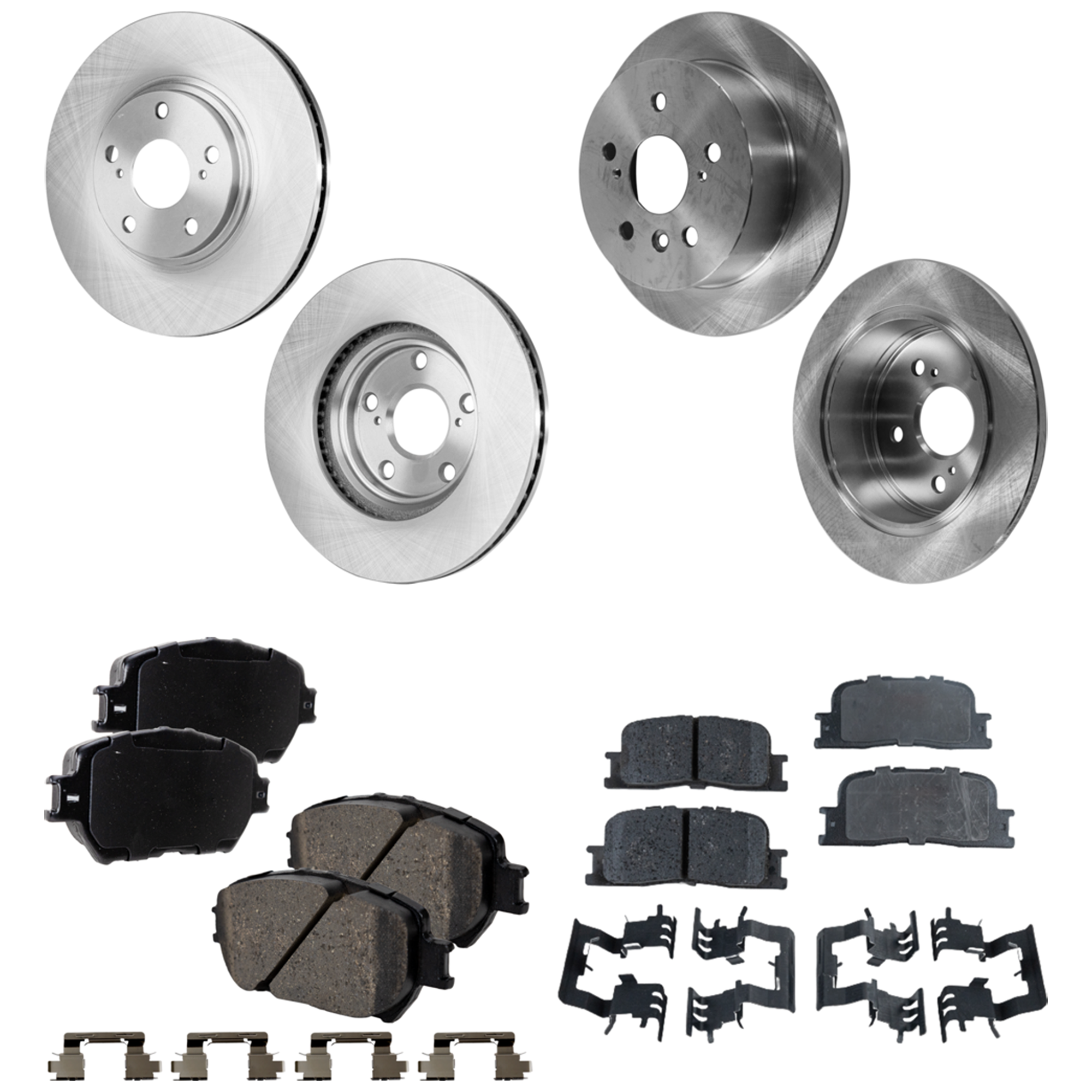 AM CAMRY 02-04 FRONT AND REAR BRAKE DISC AND PAD KIT 8 pc kit SKU KIT 050323-26 OEM 4351248011-4243133100-42431060