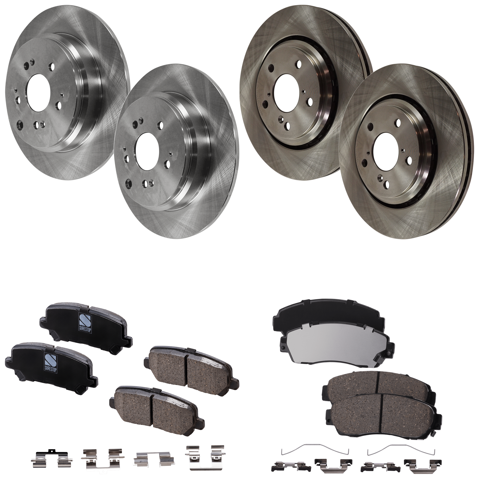 AM ODYSSEY 15-17 FRONT AND REAR BRAKE DISC AND PAD KIT Plain Surface 8 pc kit Ceramic Pad Material SKU KIT 050323-62 OEM 45251TK8A02-42510SZAA00-42510S