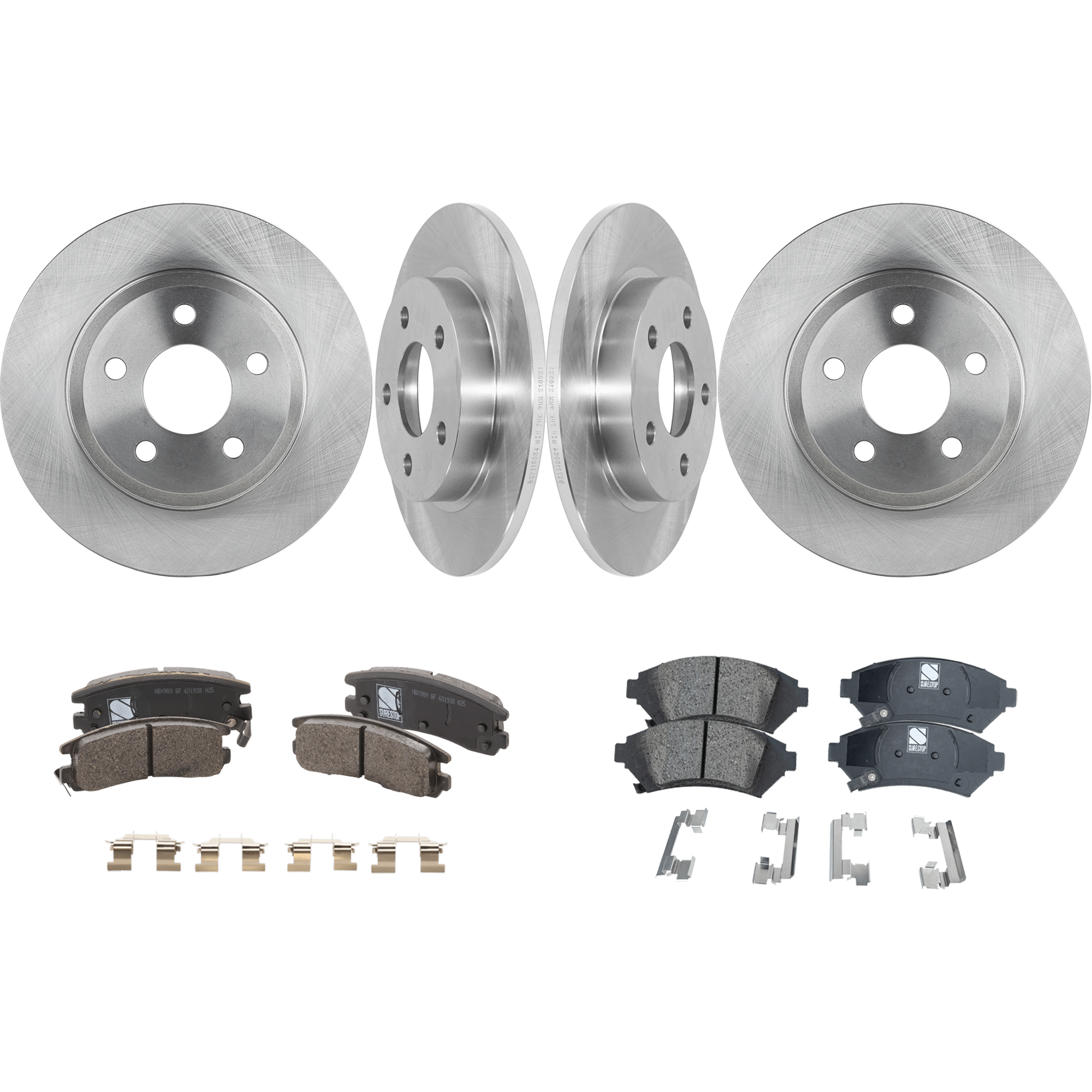 AM BONNEVILLE LESABRE PARK AVENUE 05-05 FRONT AND REAR BRAKE DISC AND PAD KIT Plain Surface 4 Wheel Set SKU KIT 050323-69 OEM 18022401-18060236-88964116-193