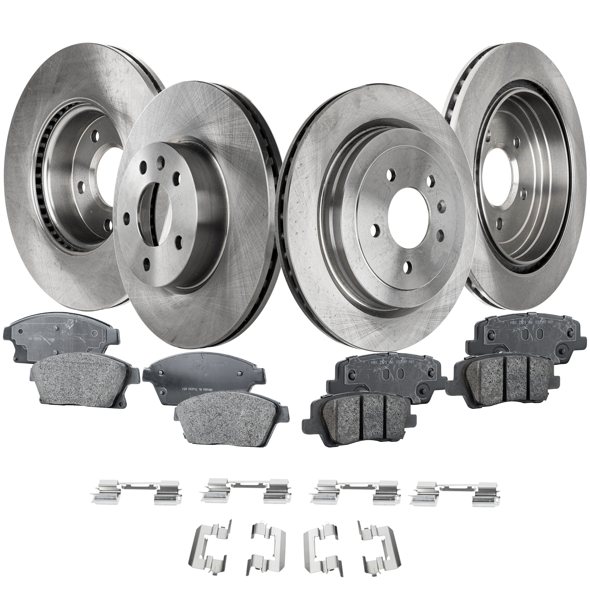 AM ATS 13-16 FRONT AND REAR BRAKE DISC AND PAD KIT 8 pc kit Plain Surface Semi Metallic Front Ceramic Rear Pad Material SKU KIT 050323-73 OEM 13581427-41280-72032-850382-12