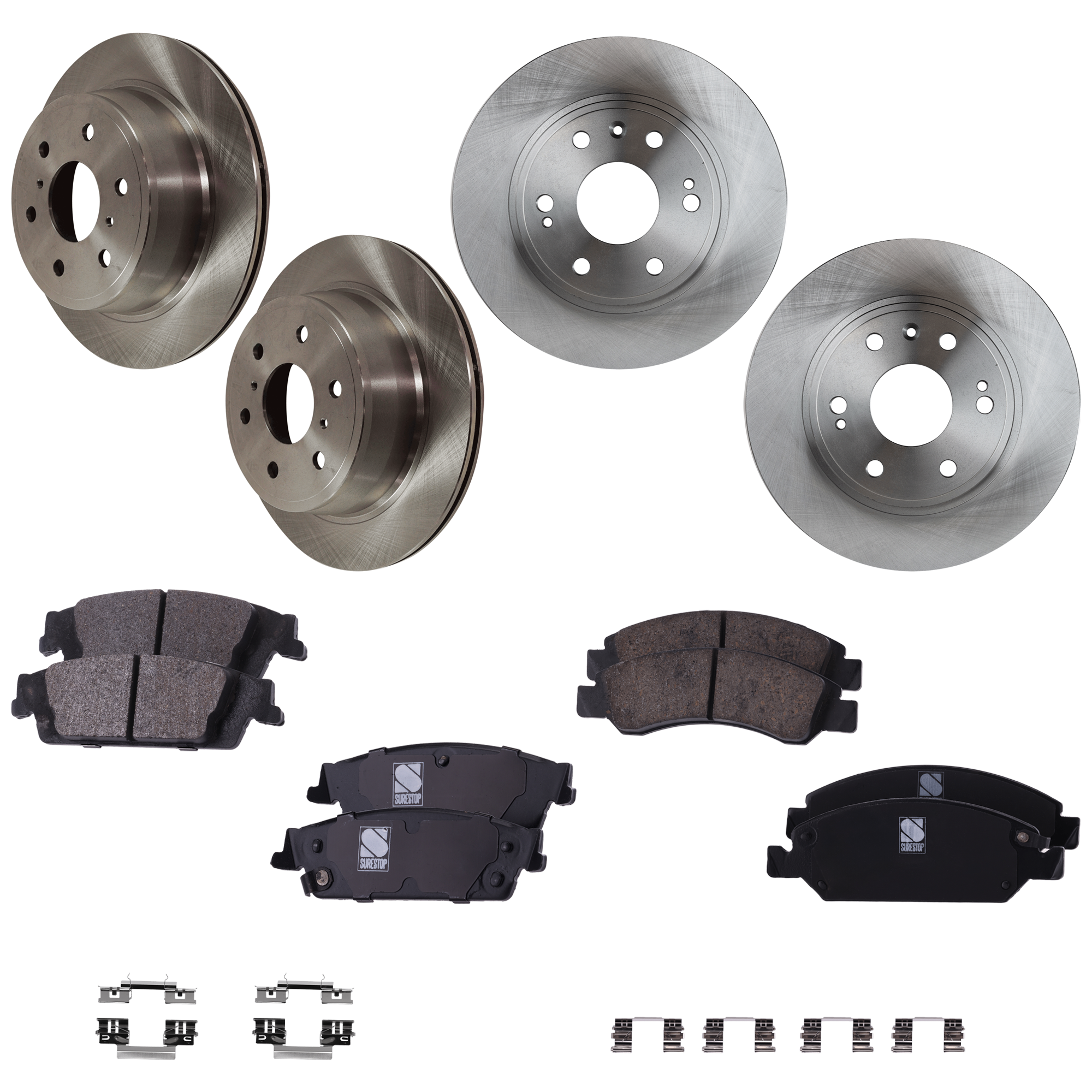 AM SILVERADO SIERRA 1500-14-18 TAHOE 15-20 FRONT AND REAR BRAKE DISC AND PAD KIT 4 Wheel Set 6 Lugs Ceramic with Brake Fluid SKU KIT 050323-75F OEM 88963556-15792634-23135903-231