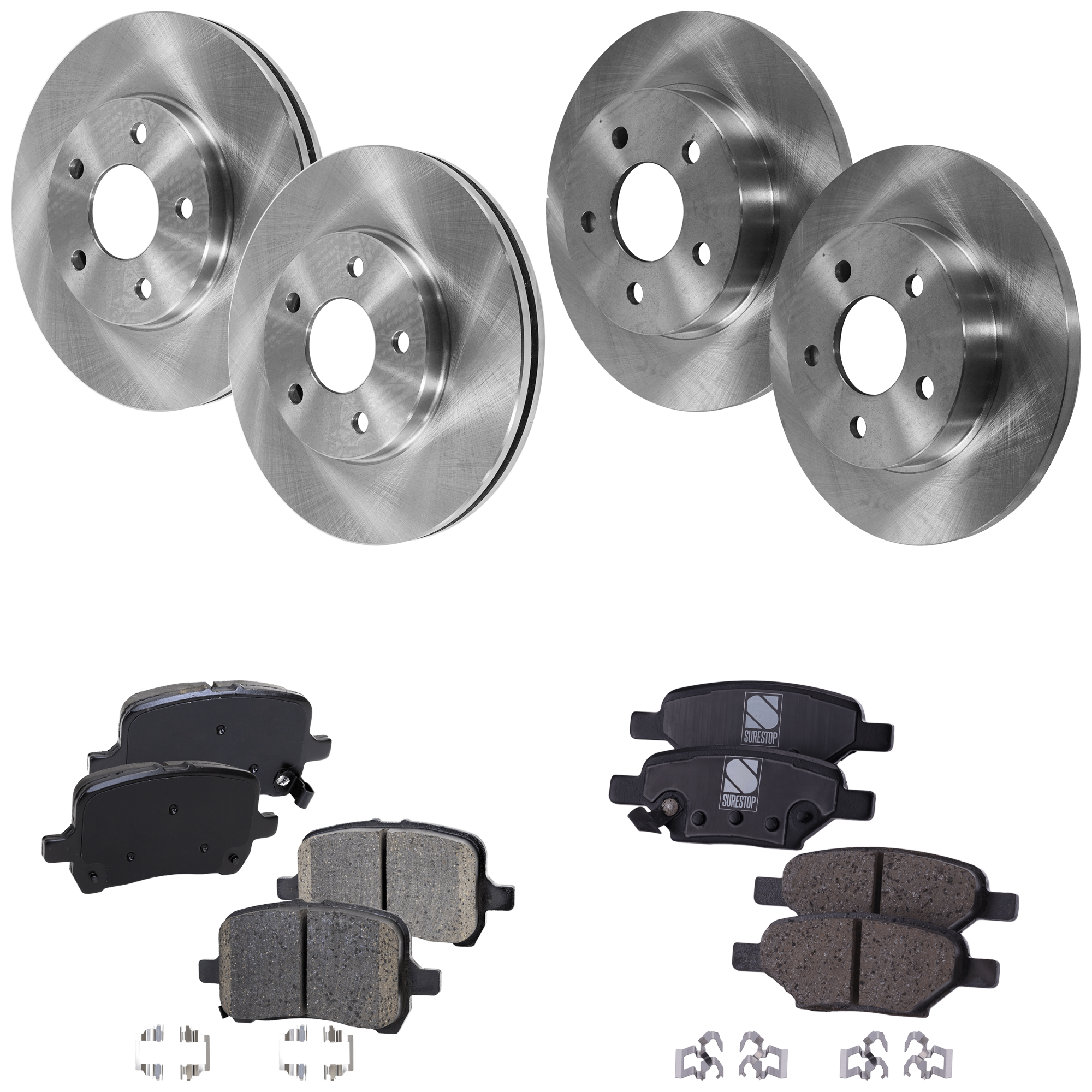 AM MALIBU 04-06 FRONT AND REAR BRAKE DISC AND PAD KIT Plain Surface 8 pc kit Ceramic Pad Material SKU KIT 050323-77 OEM 22705356-15935922-20906304-193
