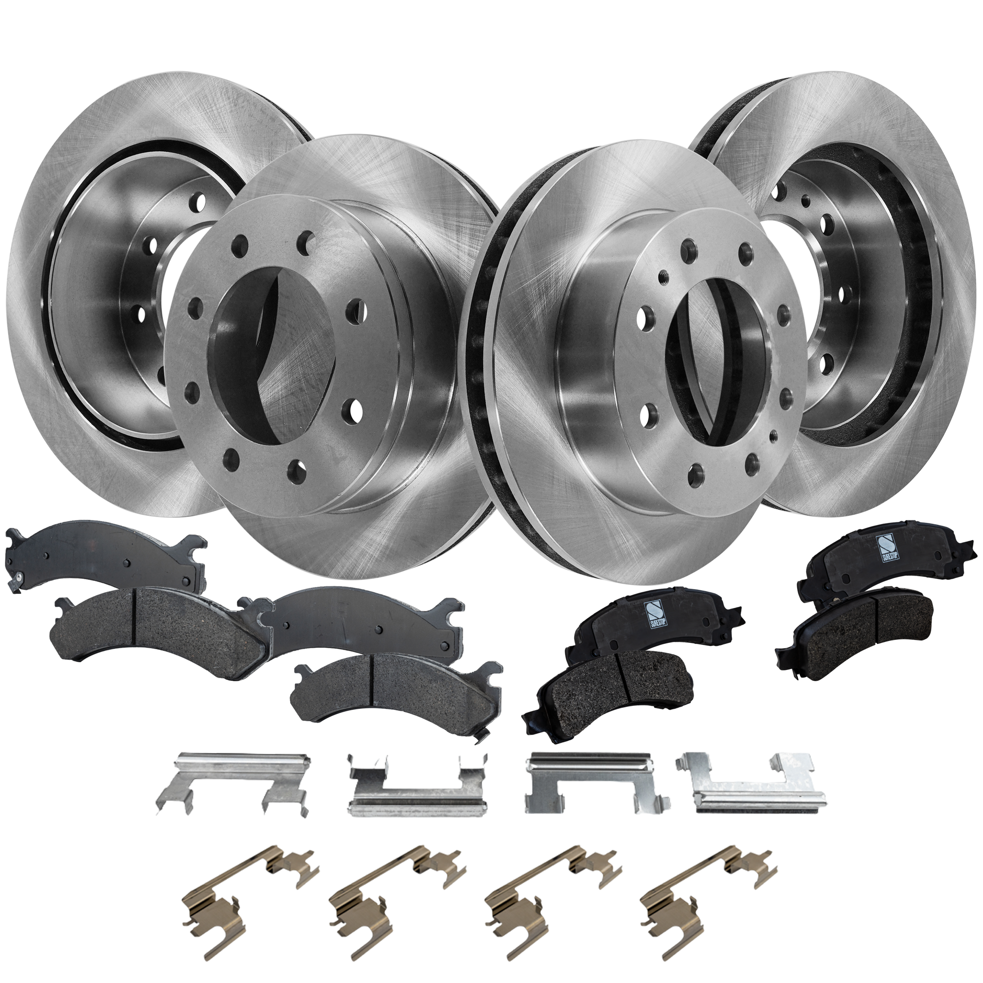 AM EXPRESS 2500 SAVANA 2500-03-07 FRONT AND REAR BRAKE DISC AND PAD KIT Plain Surface 4 Wheel Set Ceramic Pad Material SKU KIT 050323-81 OEM 180-606-541-571-280-000-000-000-000
