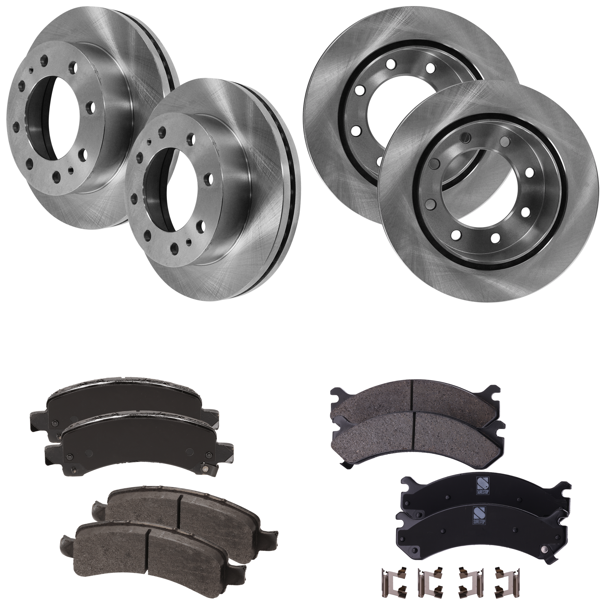 AM EXPRESS 3500 SAVANA 3500-03-07 FRONT AND REAR BRAKE DISC AND PAD KIT Plain Surface 4 Wheel Set Ceramic Pad Material SKU KIT 050323-82 OEM 157-336-251-571-280-000-000-000-000
