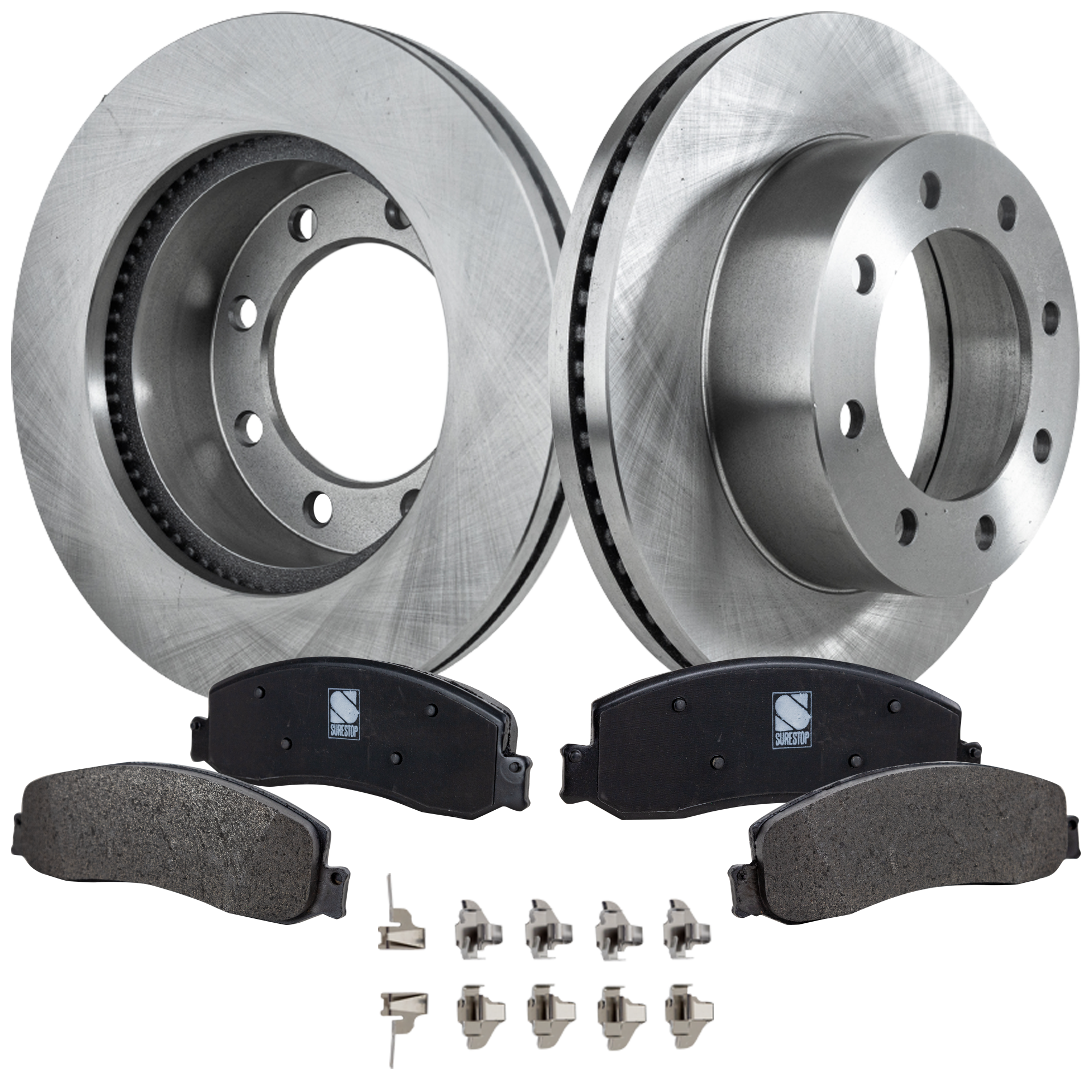 AM F 450 SUPER DUTY 12-12 FRONT BRAKE DISC AND PAD KIT 2 Wheel Set SKU KIT 050323-98 OEM 5C3Z1125DA BC3Z2001D BC3Z2001F