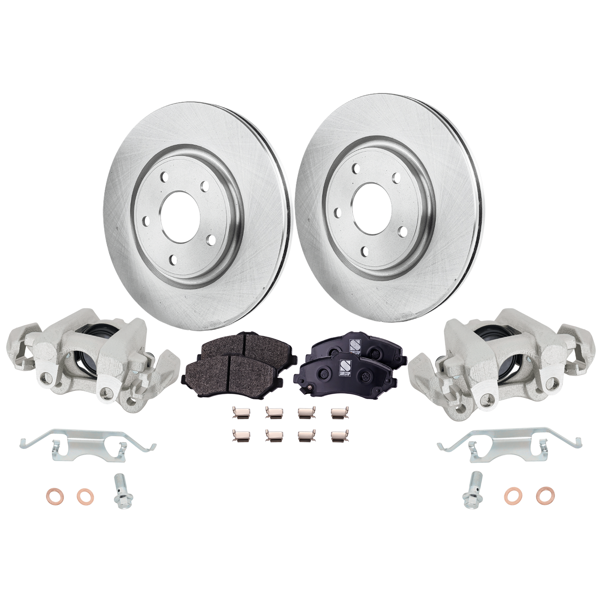 AM JOURNEY 12-12 FRONT BRAKE KIT WITH CALIPERS 2 Wheel Set Includes 2 Brake Caliper 2 Brake Disc and 1 Brake Pad Set Plain Surface 5 Lugs Cast Iron Semi Metallic SKU KIT 050525-01 OEM 43179-53068-780964-850313-6004