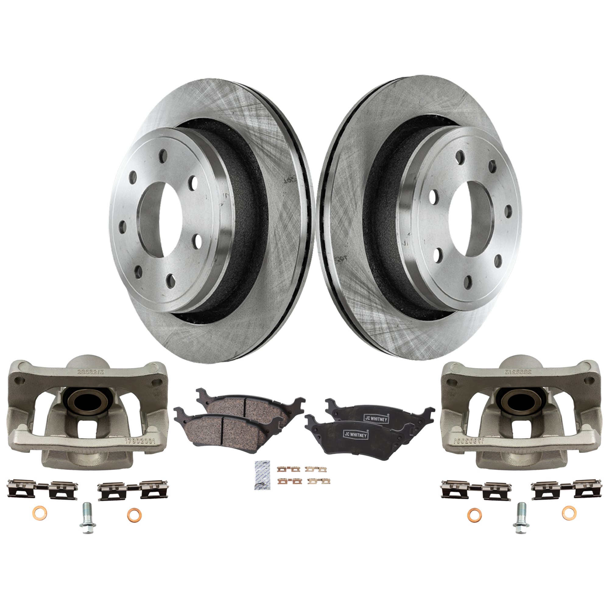 AM F 150-12-14 REAR BRAKE KIT WITH CALIPERS 2 Wheel Set Includes 2 Brake Caliper 2 Brake Disc and 1 Brake Pad Set Plain Surface 7 Lugs Cast Iron Ceramic SKU KIT 050525-53 OEM 42282-850310-60054218-680977R