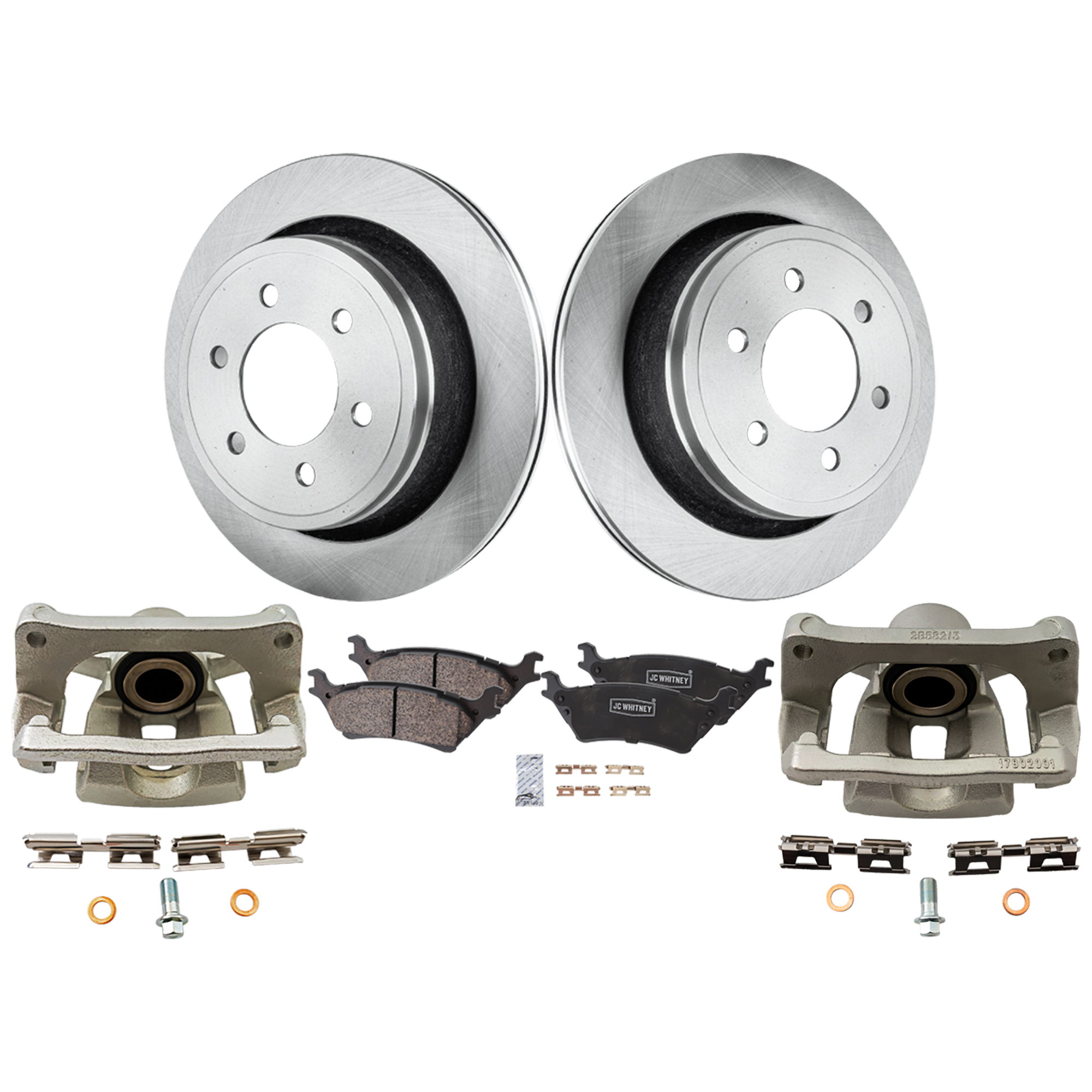 AM F 150-12-16 REAR BRAKE KIT WITH CALIPERS 2 Wheel Set Includes 2 Brake Caliper 2 Brake Disc and 1 Brake Pad Set Plain Surface 6 Lugs Cast Iron Ceramic SKU KIT 050525-56 OEM 42281-850309-60054220-680976R