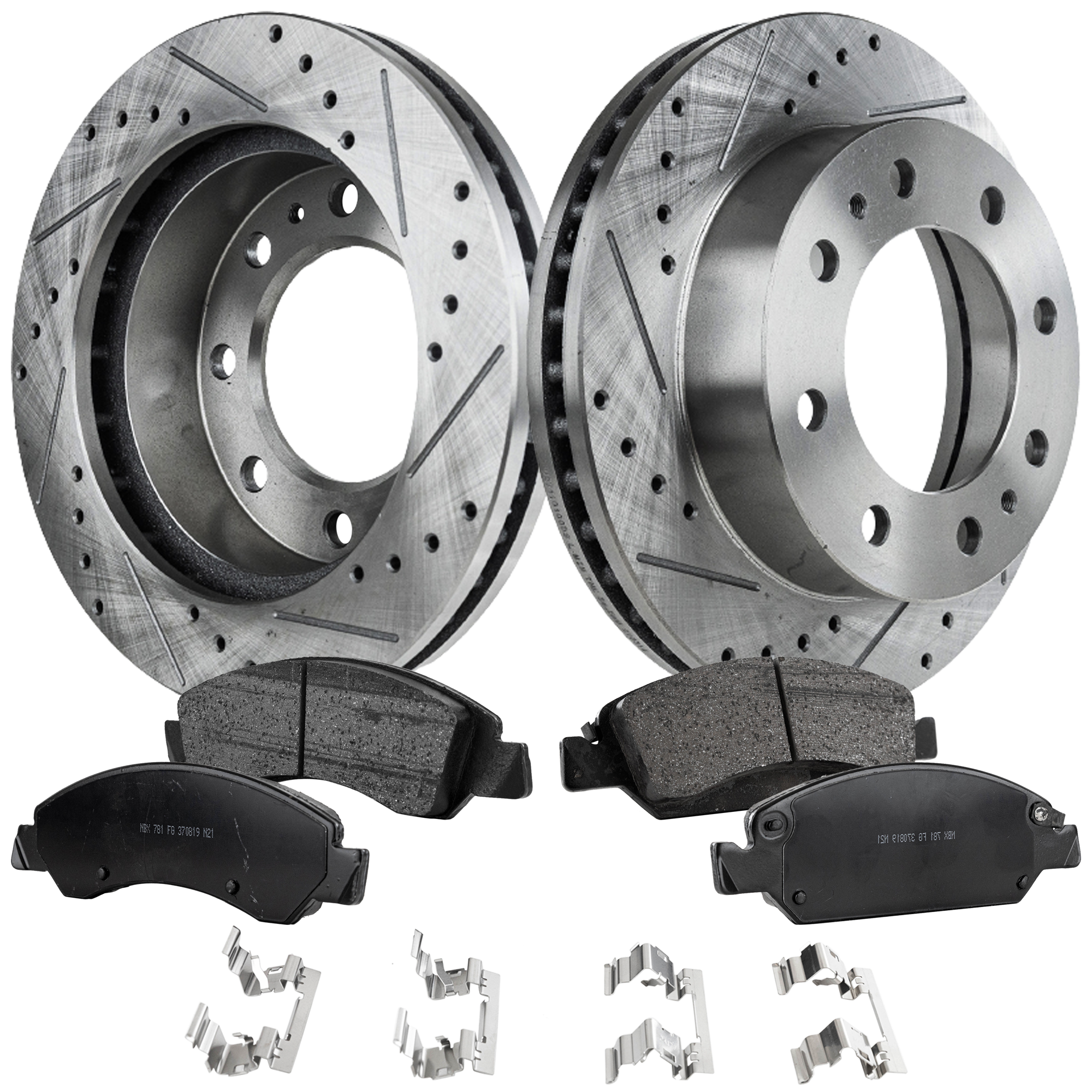 AM SILVERADO 1500-05-05 FRONT BRAKE DISC AND PAD KIT 4 pc kit Cross drilled and Slotted SKU KIT 050623-03 OEM 55056-56829-56999-86829-101421