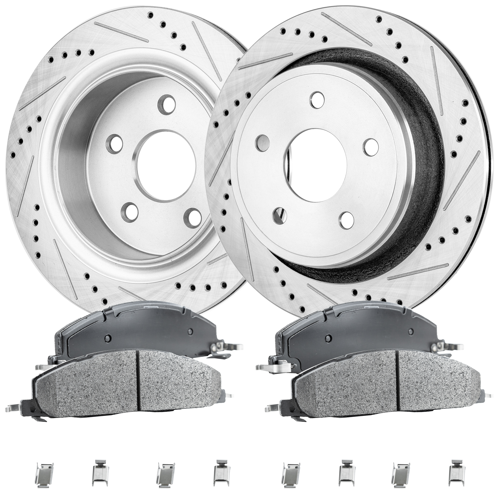 AM RAM 1500-12-12 REAR BRAKE DISC AND PAD KIT 4 pc Kit Cross drilled and Slotted SKU KIT 050623-06 OEM 19335-53006-67054-145365-49118