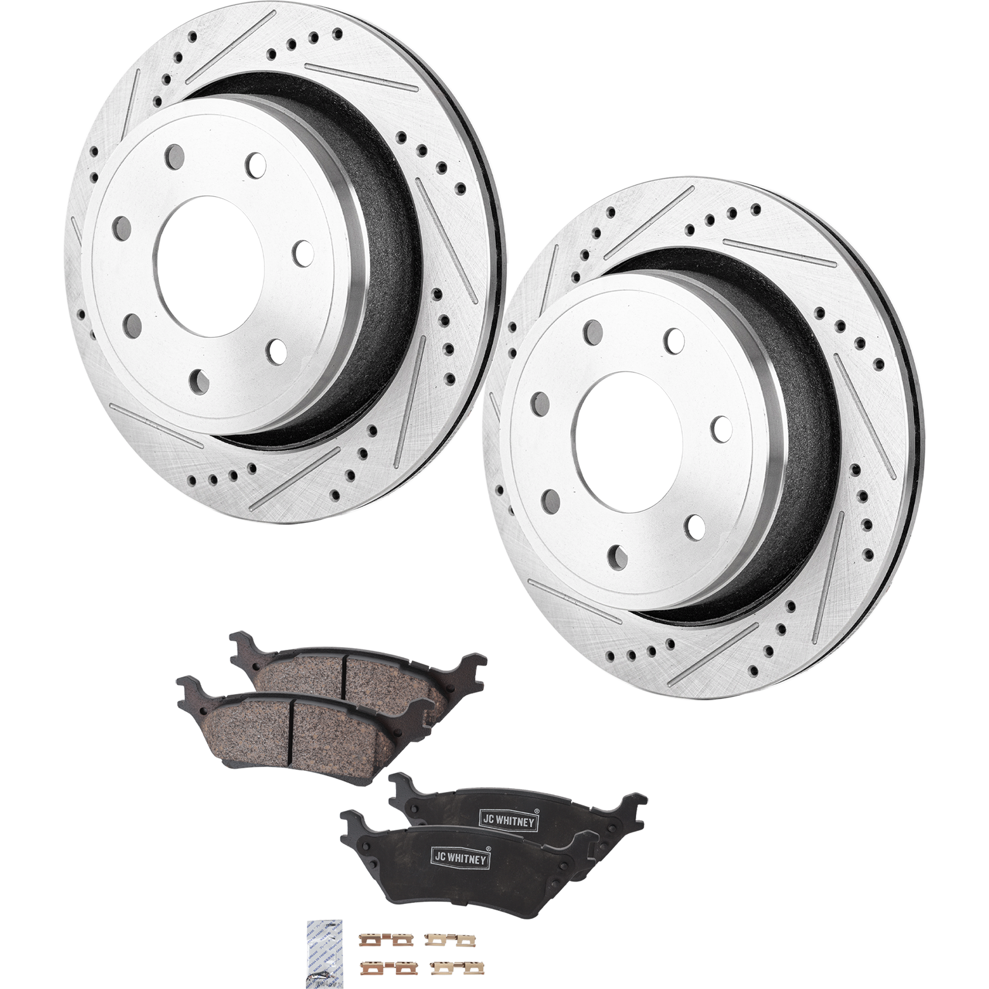 AM F 150-12-14 REAR BRAKE DISC AND PAD KIT 4 pc Kit Cross drilled and Slotted SKU KIT 050623-10 OEM 42282-850310-60054218-680977R