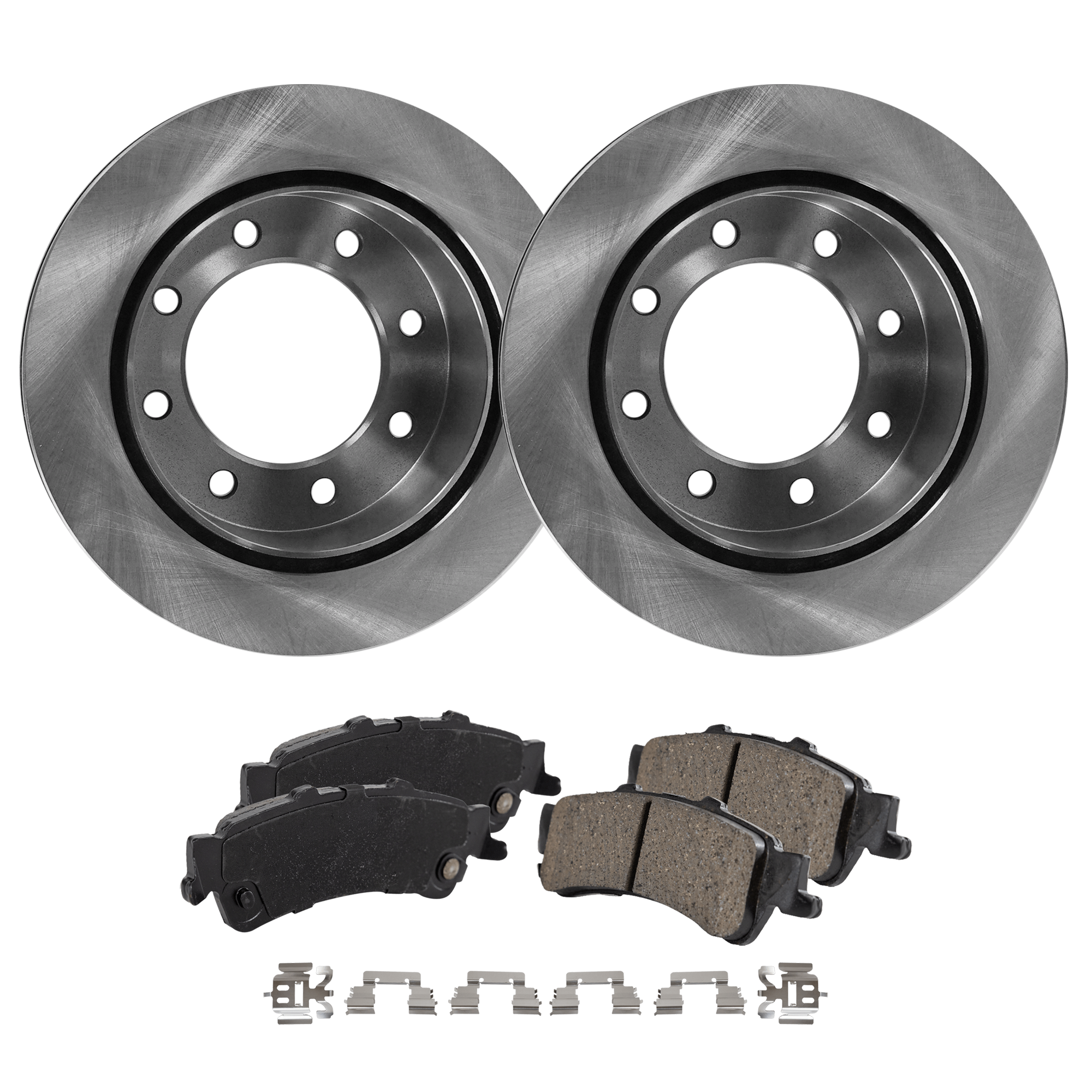 AM SILVERADO 1500 SIERRA 1500-04-04 REAR BRAKE DISC AND PAD KIT 4 pc kit Plain Surface 8 Lugs Cast Iron Ceramic SKU KIT 050623-17 OEM 15712803-18026447-18043346-180