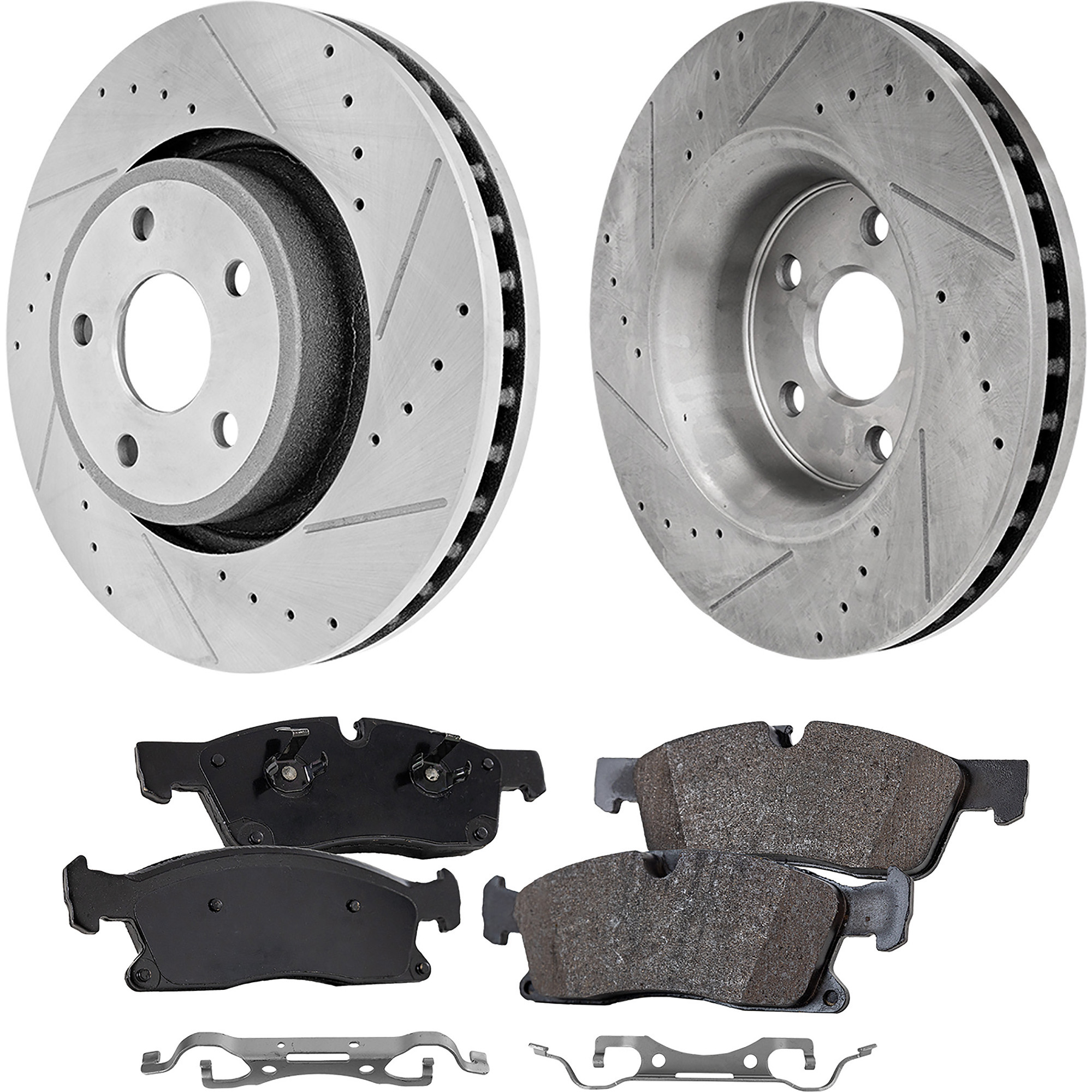 AM DURANGO 12-15 GRAND CHEROKEE 13-15 FRONT BRAKE DISC AND PAD KIT 4 pc Kit Cross drilled and Slotted SKU KIT 050623-30 OEM 43175-53064-850240-60042007-53
