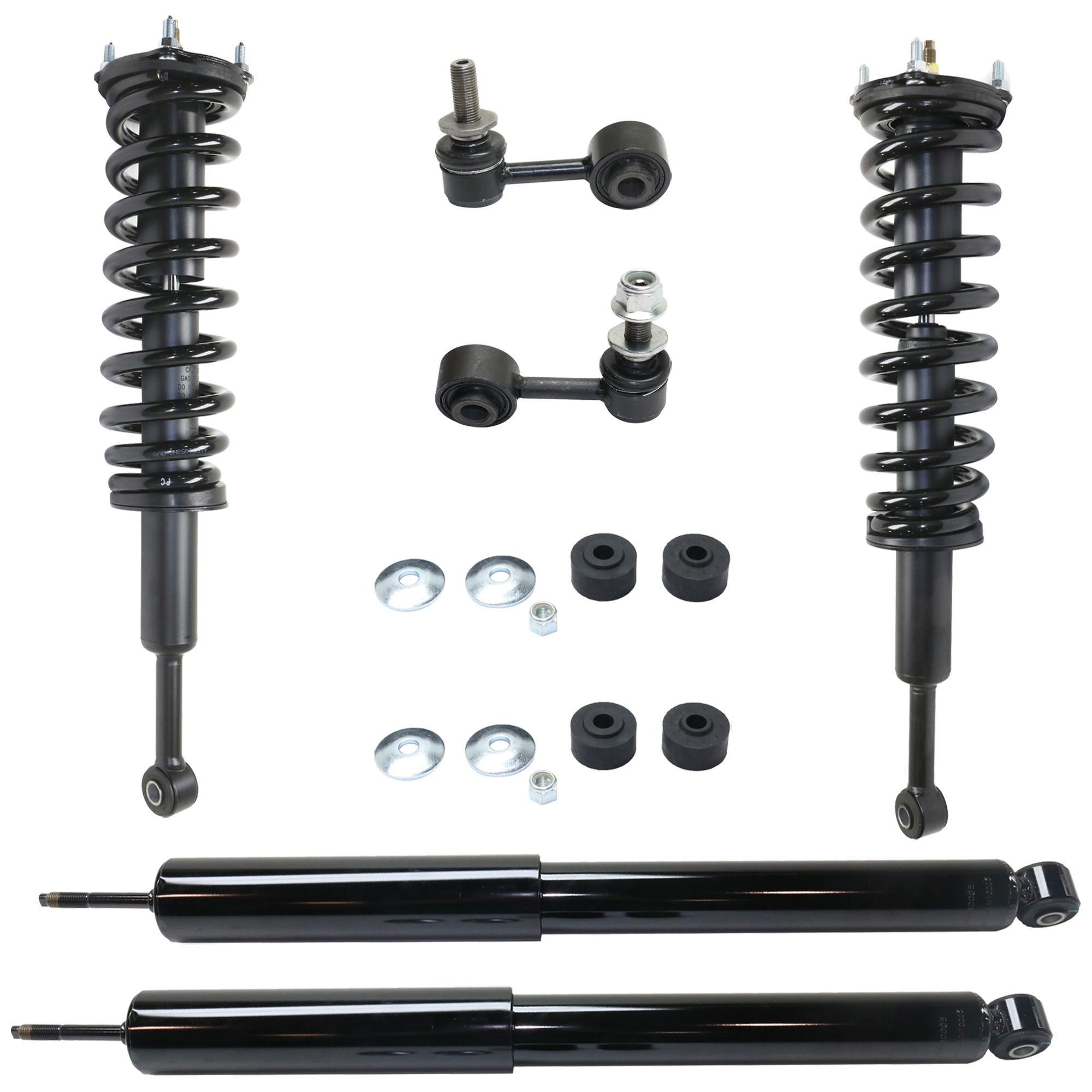AM TUNDRA 07-21 FRONT AND REAR SUSPENSION KIT RH AND LH 6 pc kit with Loaded Strut Shock Absorber and Sway Bar Link SKU KIT 050724-06 OEM 4853009M80 SR4473K 55S11921 SR