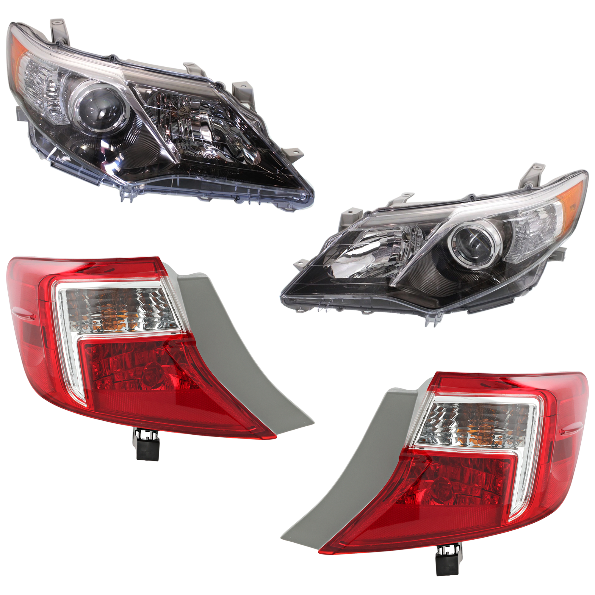AM CAMRY 12-14 HEAD LAMP RH AND LH Lens and Housing HID Xenon w o HID Kit 4 pc Kit with Tail Light SKU KIT 050724-10 Partslink TO2518135 TO2519135 TO2804114 TO2805114 OEM 8113006890-8117006890-81560064