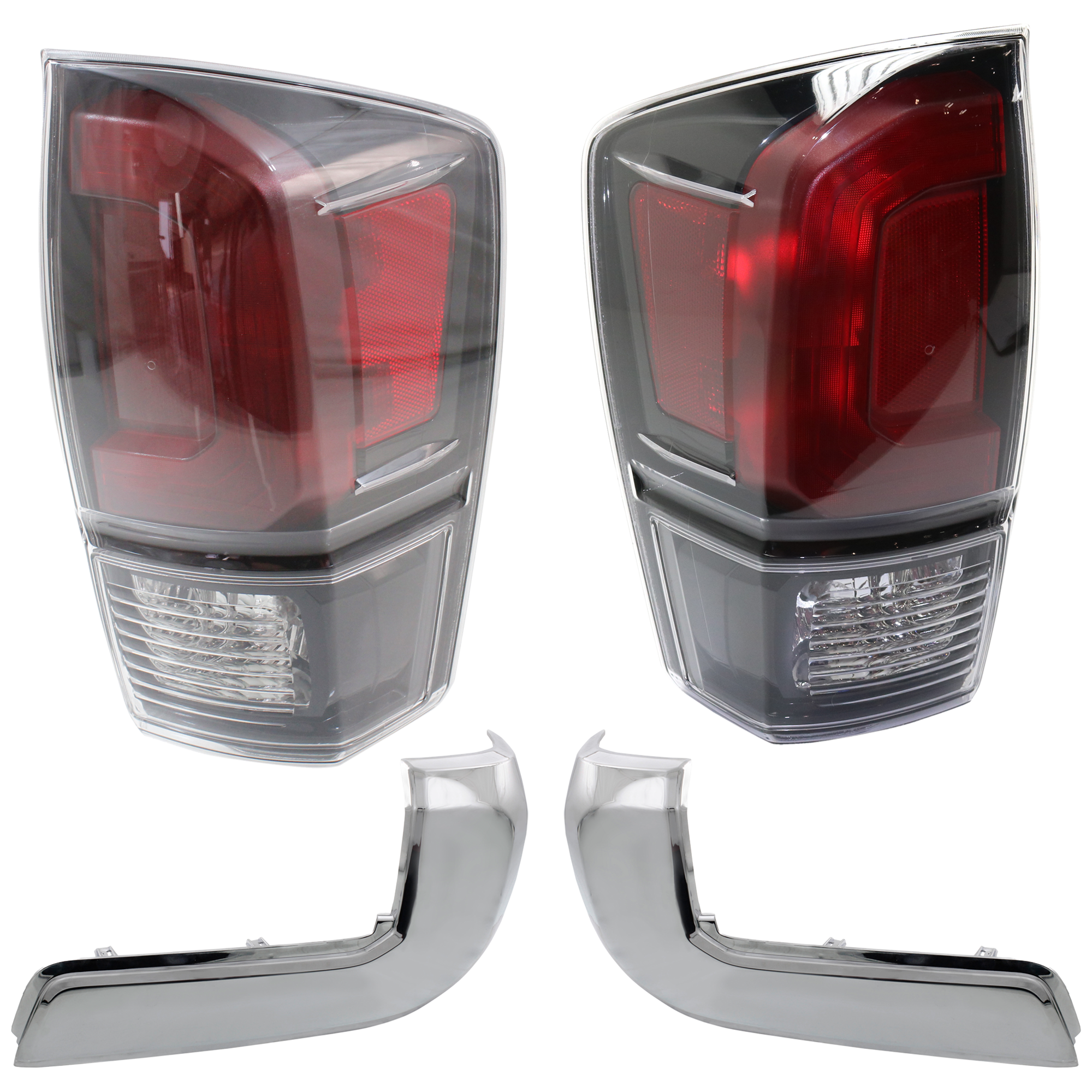 AM TACOMA 17-19 TAIL LAMP RH AND LH Assembly Halogen Black Interior 4 pc Kit with Bumper End SKU KIT 050724-11 Partslink TO2800201 TO2801201 TO1104131 TO1105131 OEM 8155004200-8156004200-52156040