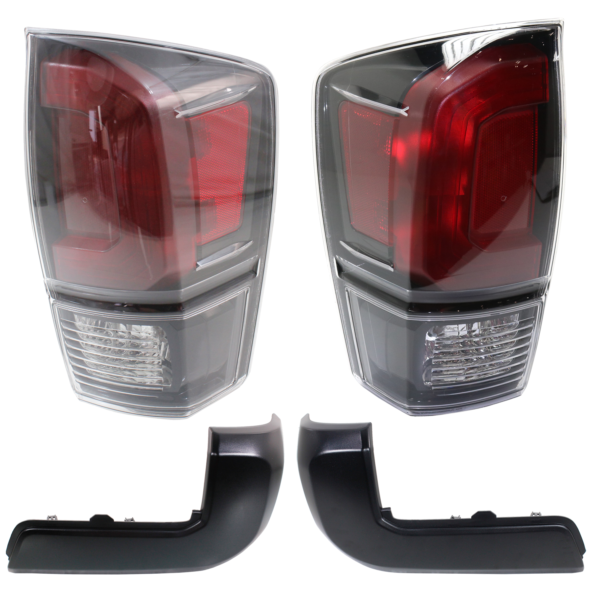 AM TACOMA 17-19 TAIL LAMP RH AND LH Assembly Halogen Black Interior 4 pc Kit with Bumper End SKU KIT 050724-12 Partslink TO2800201 TO2801201 TO1104133 TO1105133 OEM 8155004200-8156004200-52156040