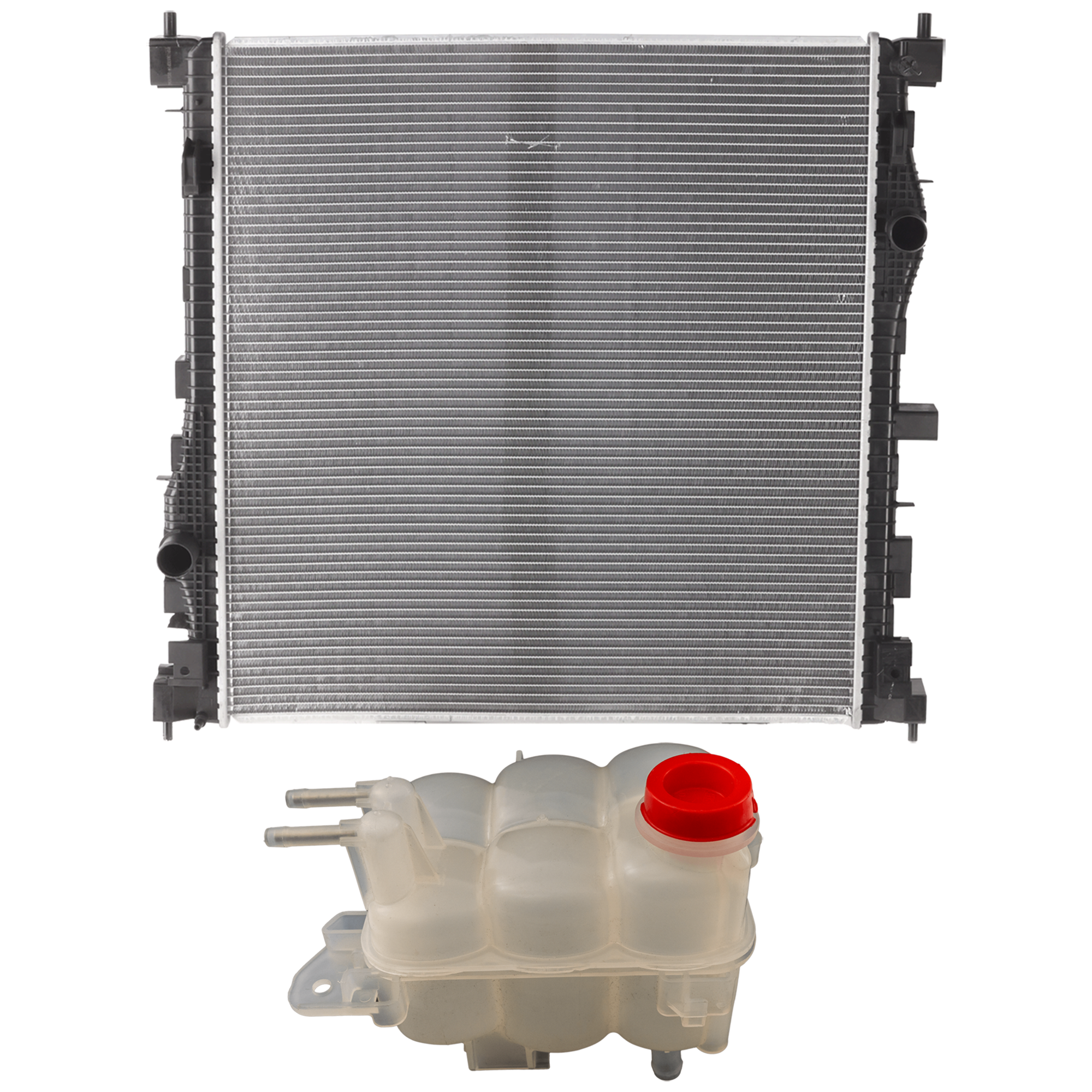 AM EXPLORER 20-24 RADIATOR 2 pc Kit 2.3L Eng. with Coolant Reservoir SKU KIT 050726-16 Partslink FO3010376 FO3014175 OEM L1MZ8005L L1MZ8A080B