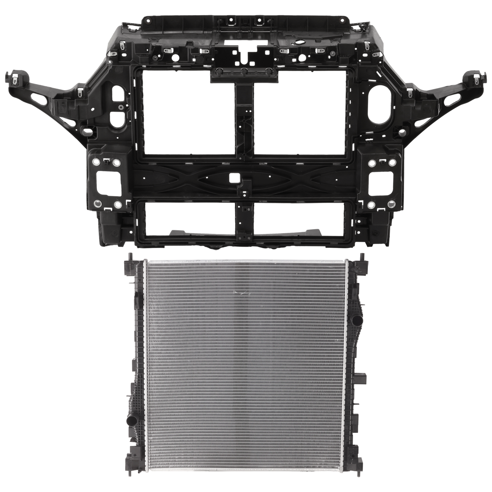 AM EXPLORER 20-24 RADIATOR SUPPORT 2 pc Kit Assembly with Radiator SKU KIT 050726-17 Partslink FO1225270 FO3010376 OEM L1MZ16138N L1MZ16138J L1MZ8005