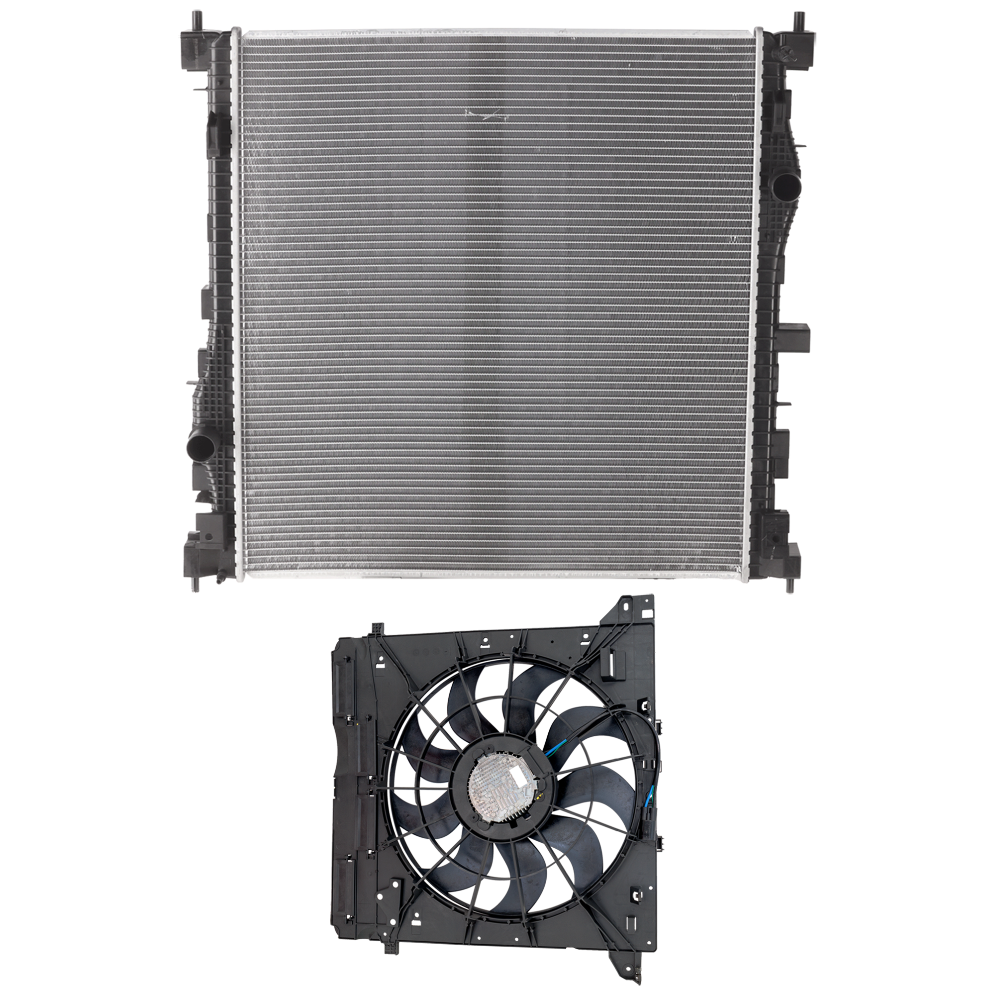 AM EXPLORER 20-24 RADIATOR 2 pc Kit 2.3L Eng. with Cooling Fan Assembly SKU KIT 050726-18 Partslink FO3010376 FO3115232 OEM L1MZ8005L P1MZ8C607A L1MZ8C607