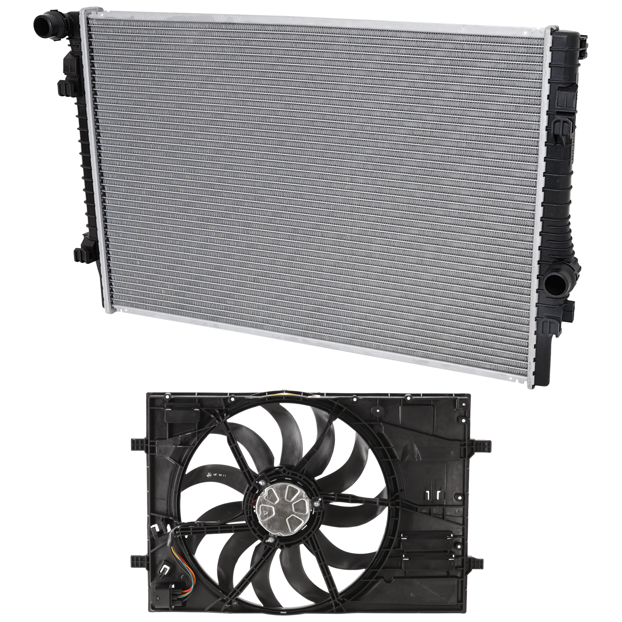 AM A3 GTI 22-23 RADIATOR 2 pc Kit with Cooling Fan Assembly SKU KIT 050726-23 Partslink VW3010166 VW3115127 OEM 5WA121251H 5WA121203B