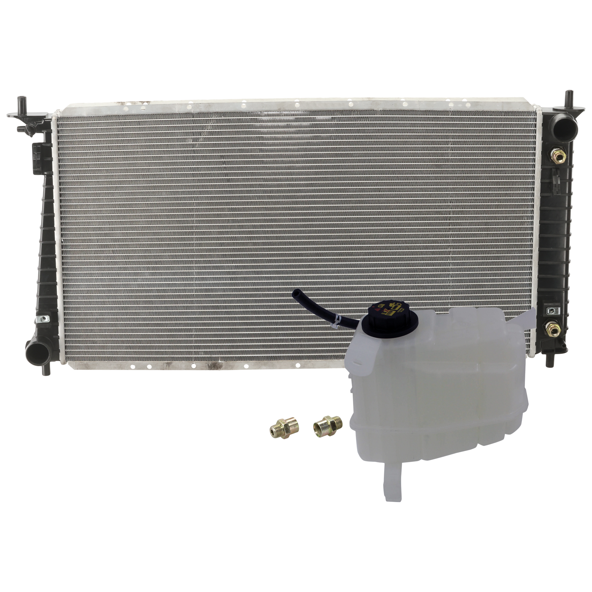 AM F 150 F 250-97-98 RADIATOR 2 pc Kit with Coolant Reservoir SKU KIT 050726-33 Partslink FO3010160 FO3014118 OEM F75Z8005FA PFM 3L3Z8A080AB PFM