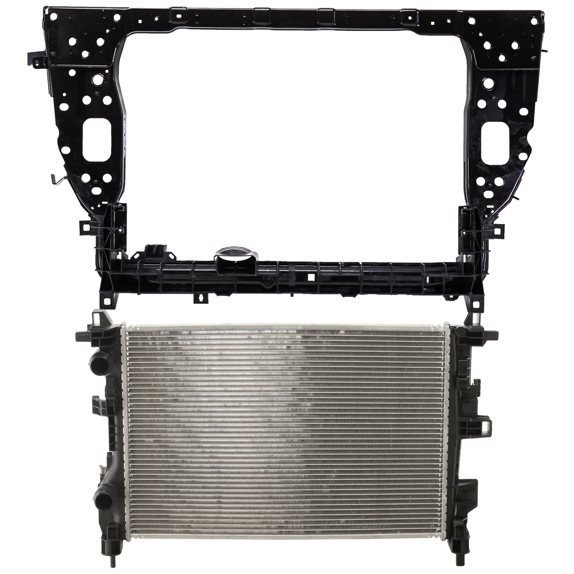 AM RENEGADE 19-21 RADIATOR 2 pc Kit 2.4L Eng. with Radiator Support SKU KIT 050726-34 Partslink CH3010369 CH1225318 OEM 68247208AA 68507652AA 68439285