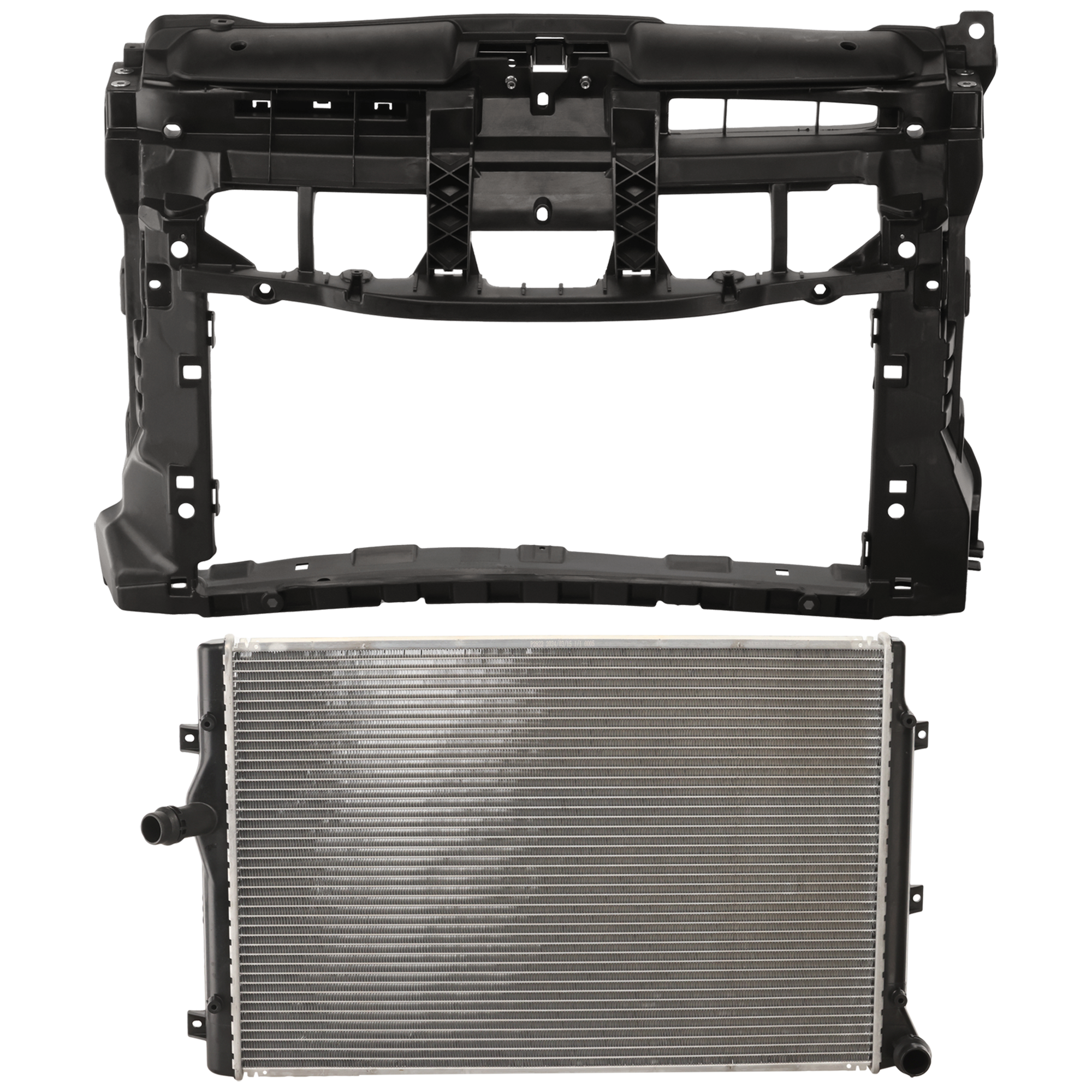 AM BEETLE 12-15 RADIATOR SUPPORT 2 pc Kit 2.0L Eng. with Radiator SKU KIT 050726-44 Partslink VW1225139 VW3010149 OEM 5C5805588AF 1K0121251AB