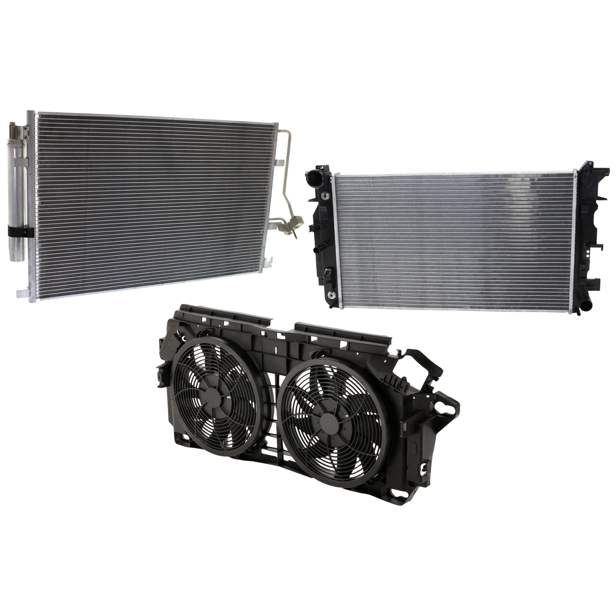 AM MERCEDES BENZ SPRINTER 10-18 RADIATOR 3 pc Kit 3.0L Eng. with A C Condenser and Cooling Fan Assembly SKU KIT 050726-55 Partslink MB3010169 CH3030247 MB3113100 OEM 9065001402-9065001502-68013630