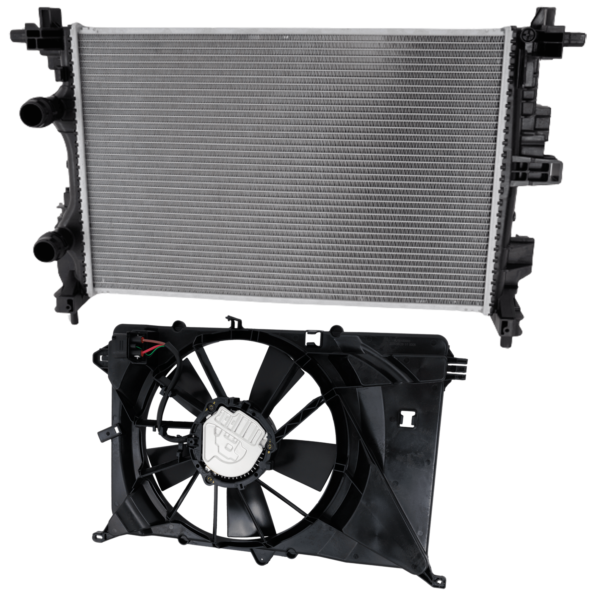 AM COMPASS 17-22 RADIATOR 2 pc Kit with Cooling Fan Assembly SKU KIT 050826-09 Partslink CH3010381 CH3115193 OEM 68273401AA 68249185AD