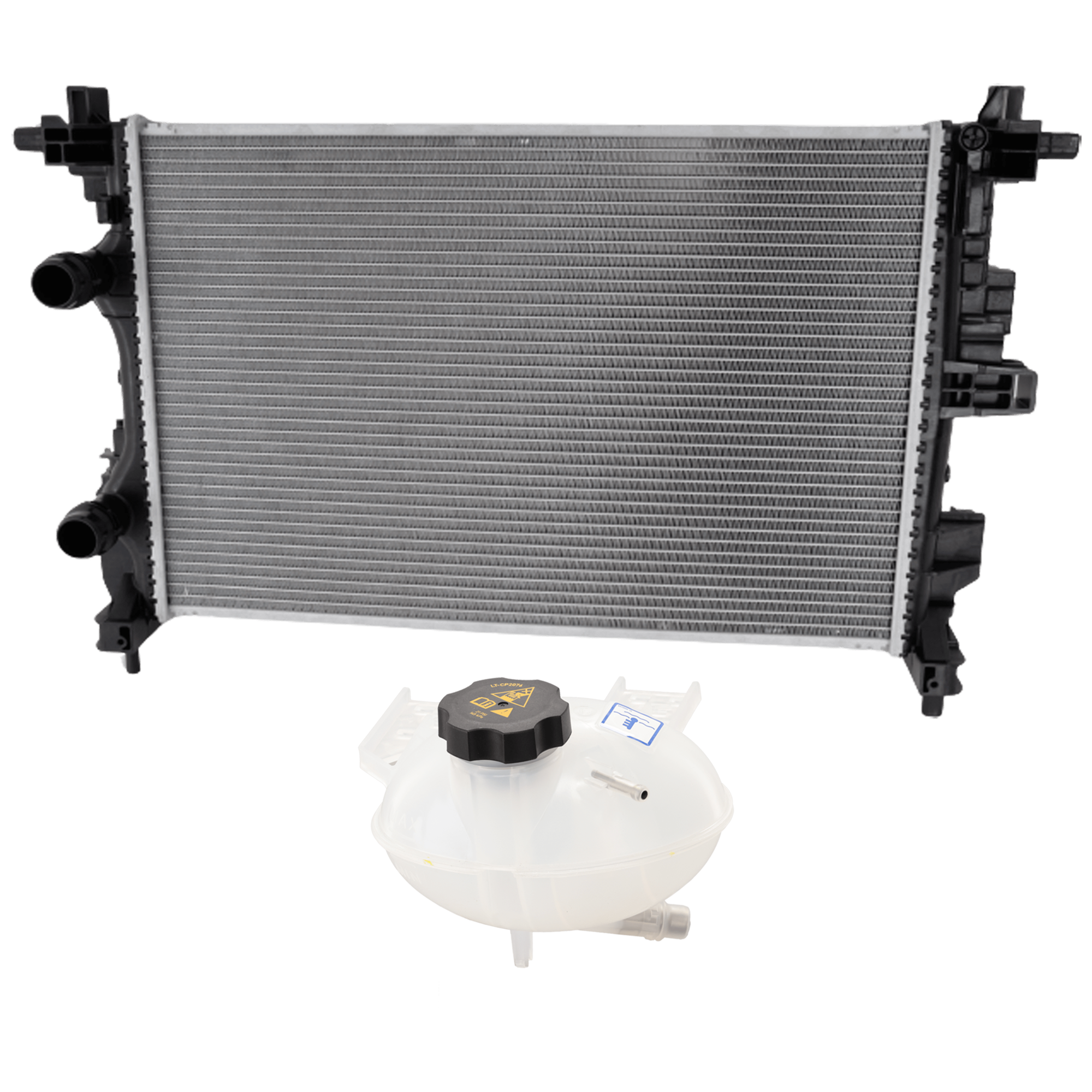AM COMPASS 17-22 RADIATOR 2 pc Kit with Coolant Reservoir SKU KIT 050826-10 Partslink CH3010381 CH3014170 OEM 68273401AA 68327756AA 68289857