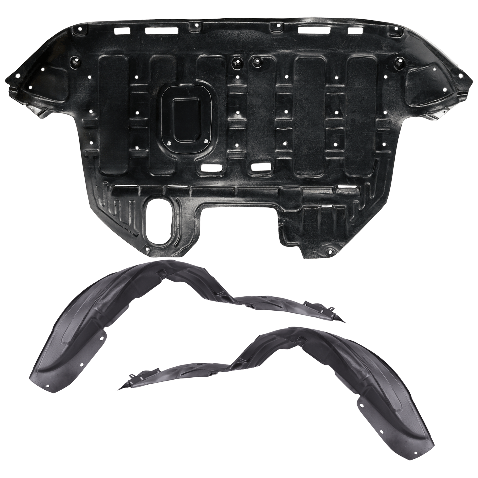 AM SPORTAGE 11-13 ENGINE SPLASH SHIELD 3 pc Kit Front Under Cover with Fender Liner SKU KIT 050826-28 Partslink KI1248121 KI1249121 OEM 291103W500-868113W000-868123W0
