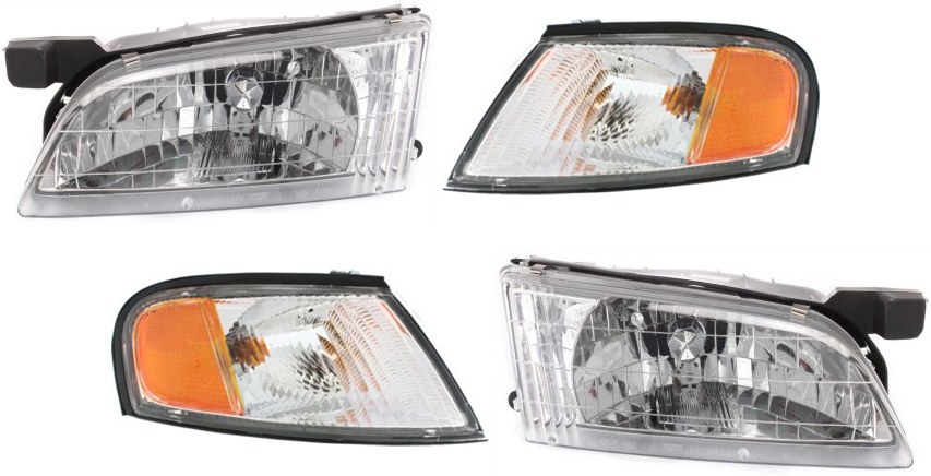 AM ALTIMA 98-99 HEAD LAMP RH AND LH Assembly Halogen 4 pc Kit with Corner Lights SKU KIT 050913-01 Partslink NI2502123 NI2503123 NI2520123 NI2521123 OEM 260109E025-260609E025-261259E0