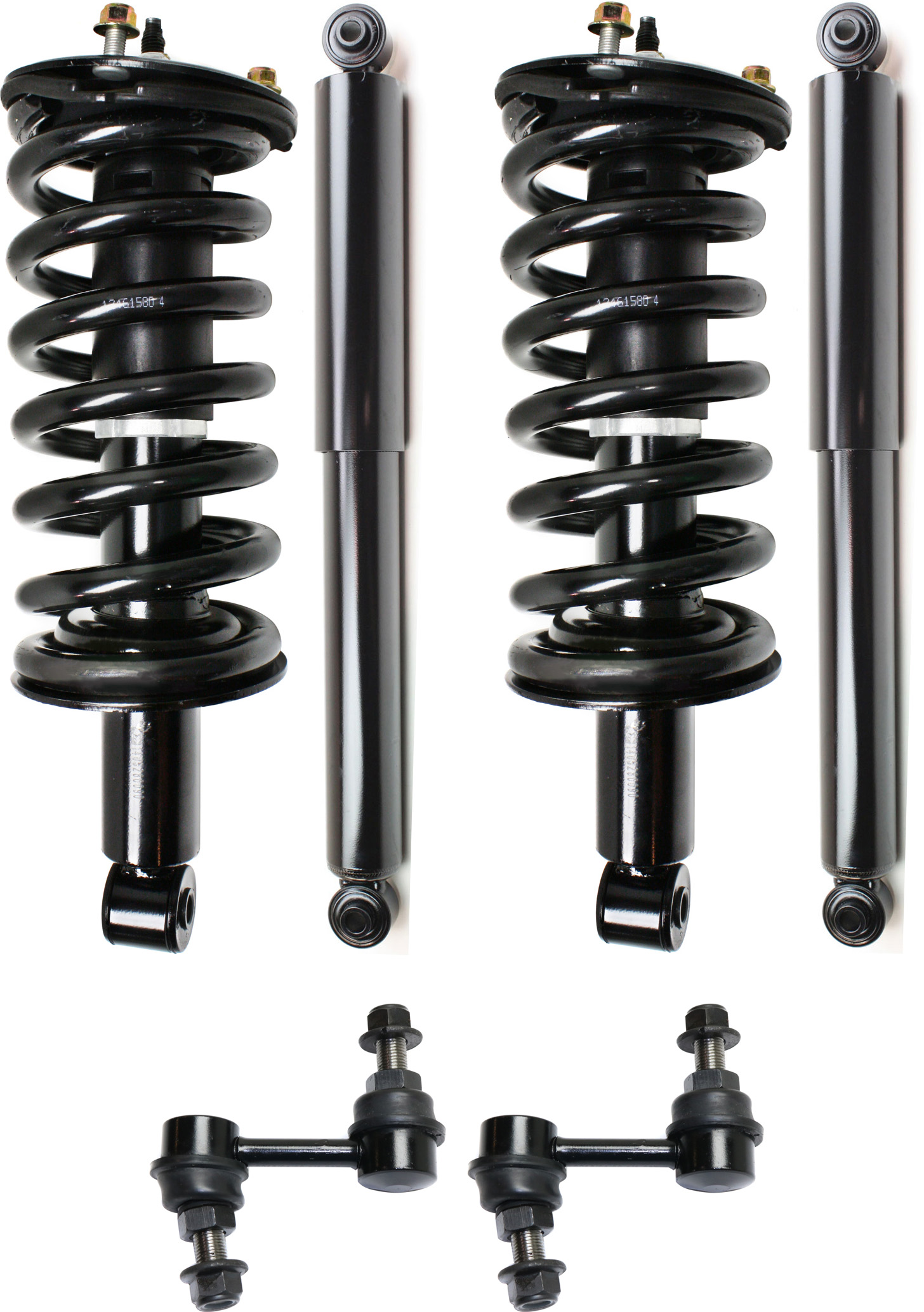 AM TITAN 04-15 SUSPENSION KIT RH AND LH 6 pc kit with Loaded Struts Shock Absorbers and Sway Bar Links SKU KIT 050918-12 OEM E62009FF0A E6110ZR40A 561107S3