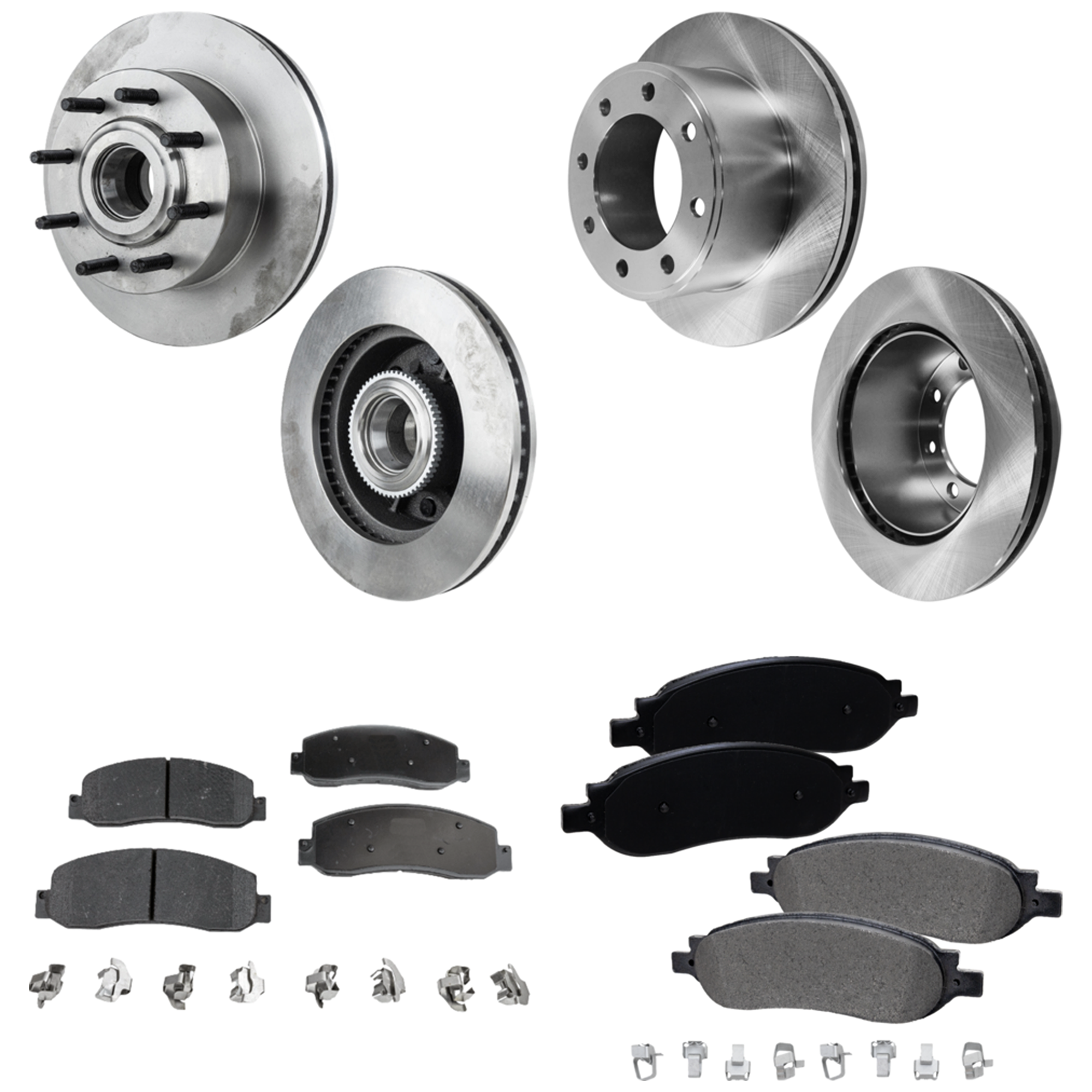 AM F 350 SUPER DUTY 07-07 FRONT AND REAR BRAKE DISC AND PAD KIT 4 Wheel Set SKU KIT 050923-01 OEM 6C3Z2C026AA 5C3Z2C026AB 9C3Z2C