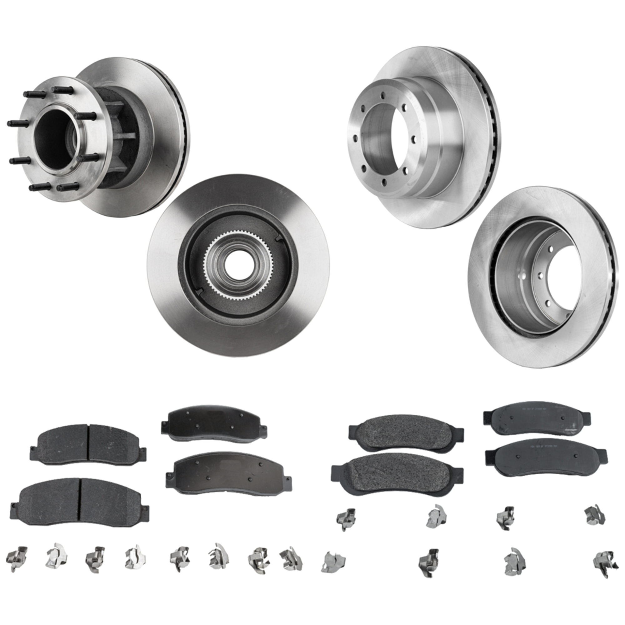 AM F 350 SUPER DUTY 07-09 FRONT AND REAR BRAKE DISC AND PAD KIT 4 Wheel Set SKU KIT 050923-02 OEM 6C3Z2C026BA BC3Z2C026A 42258-5