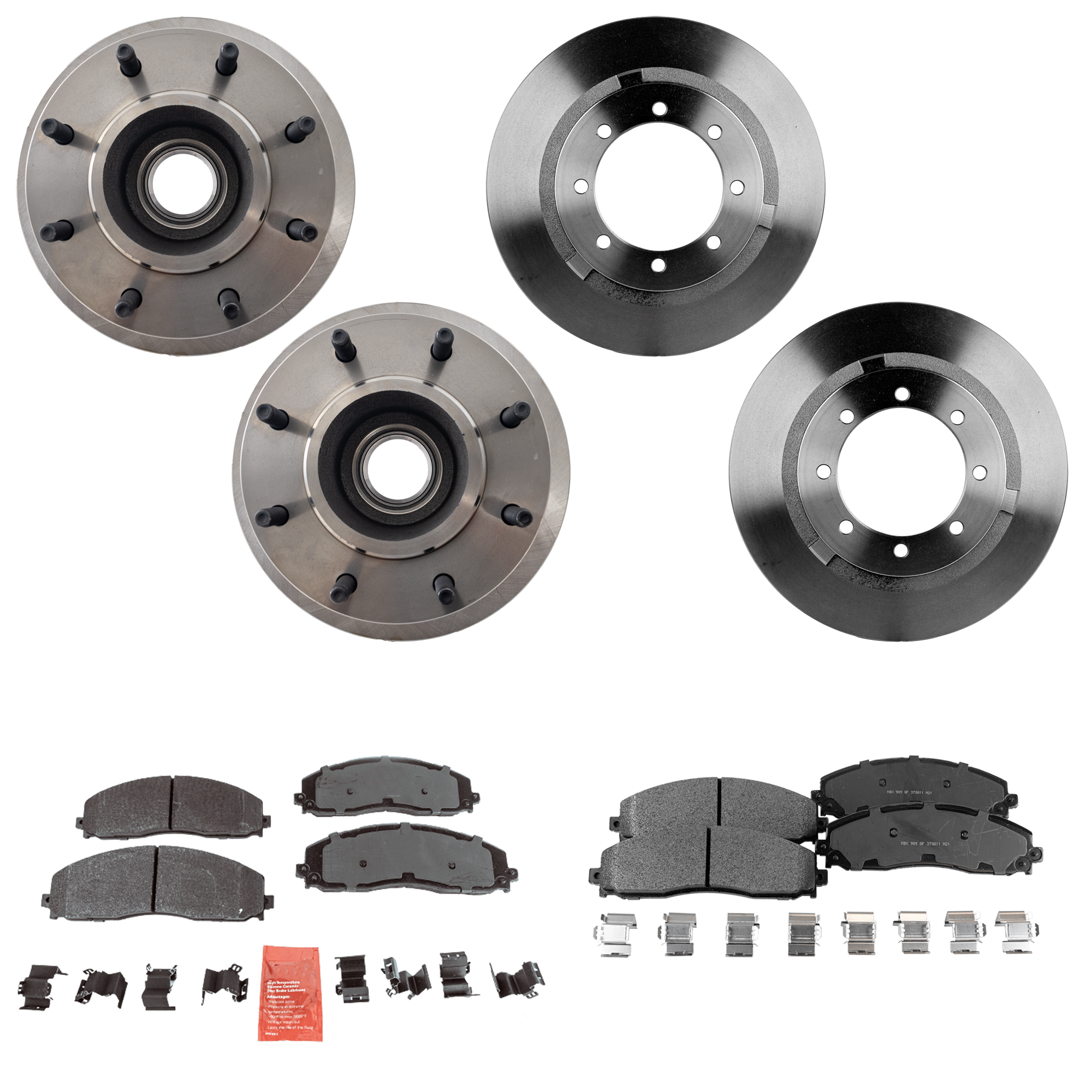 AM F 350 SUPER DUTY 13-20 FRONT AND REAR BRAKE DISC AND PAD KIT 8 pc kit SKU KIT 050923-05 OEM 42295-850351-60054225-681018R