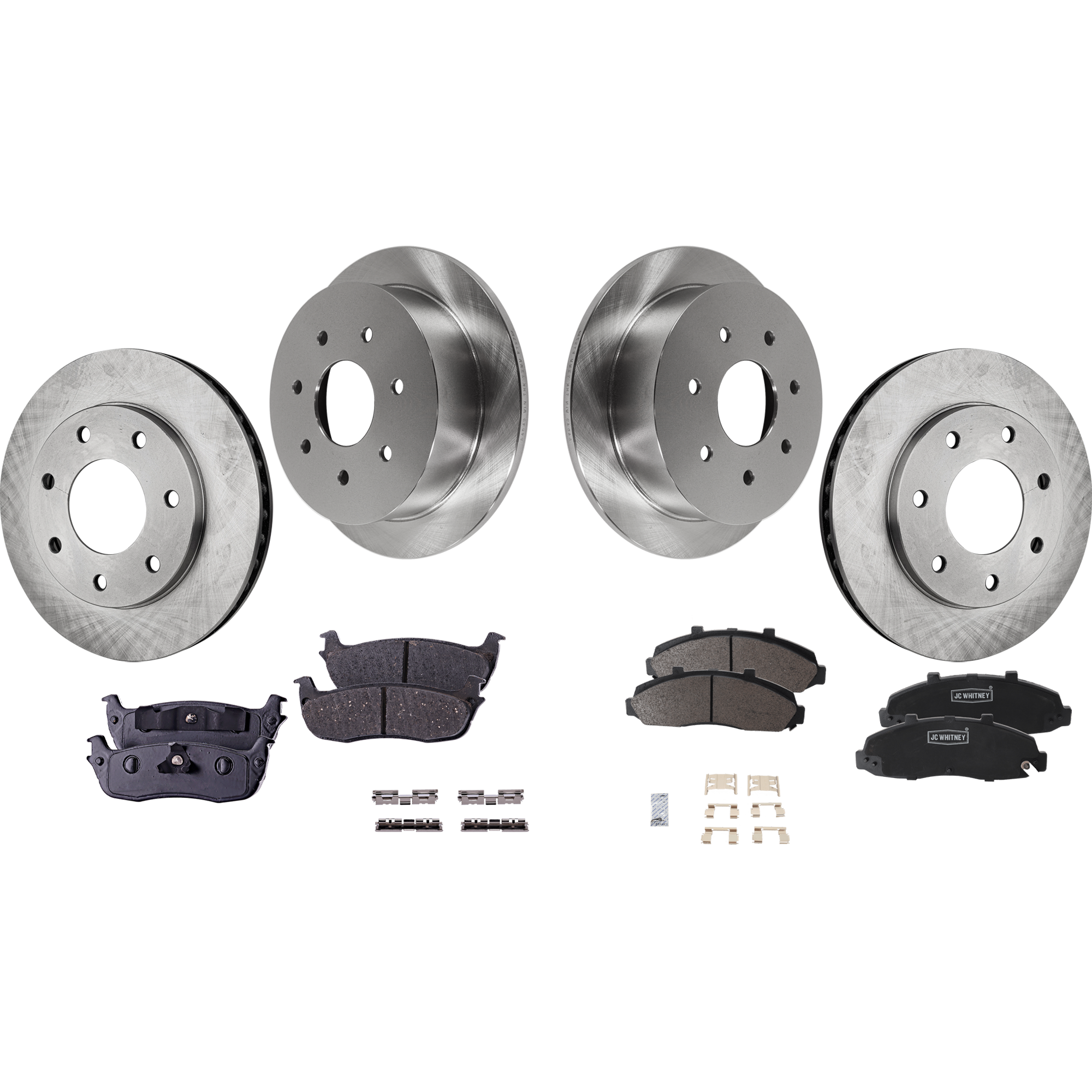 AM F 150-00-03 F 150 HERITAGE 04-04 FRONT AND REAR BRAKE DISC AND PAD KIT 8 pc kit SKU KIT 050923-07 OEM F75Z1125AC XL3Z1125BA F75Z2C02