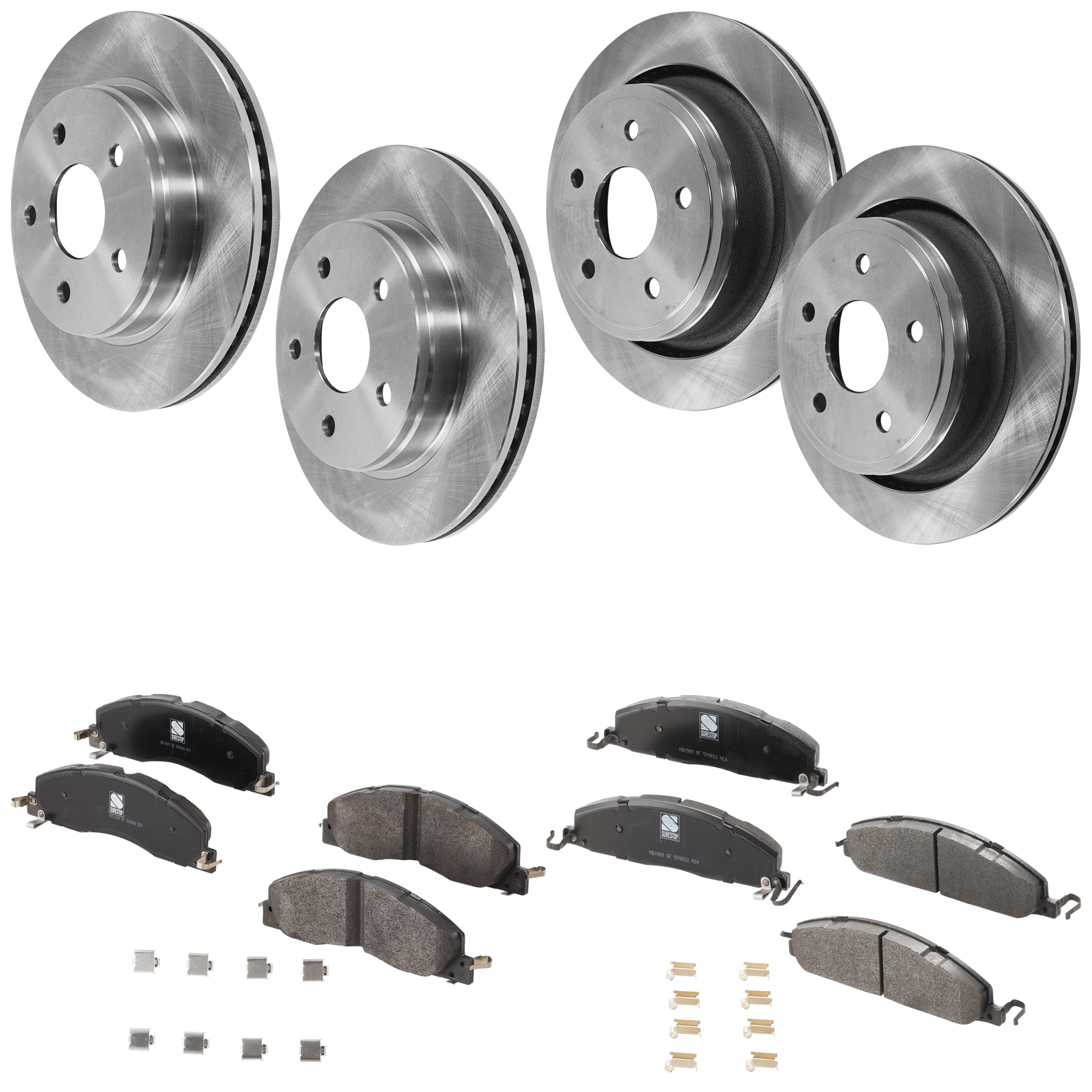 AM RAM 1500-12-12 FRONT AND REAR BRAKE DISC AND PAD KIT 4 Wheel Set SKU KIT 050923-16 OEM 52009968AA 52009968AC 52010080
