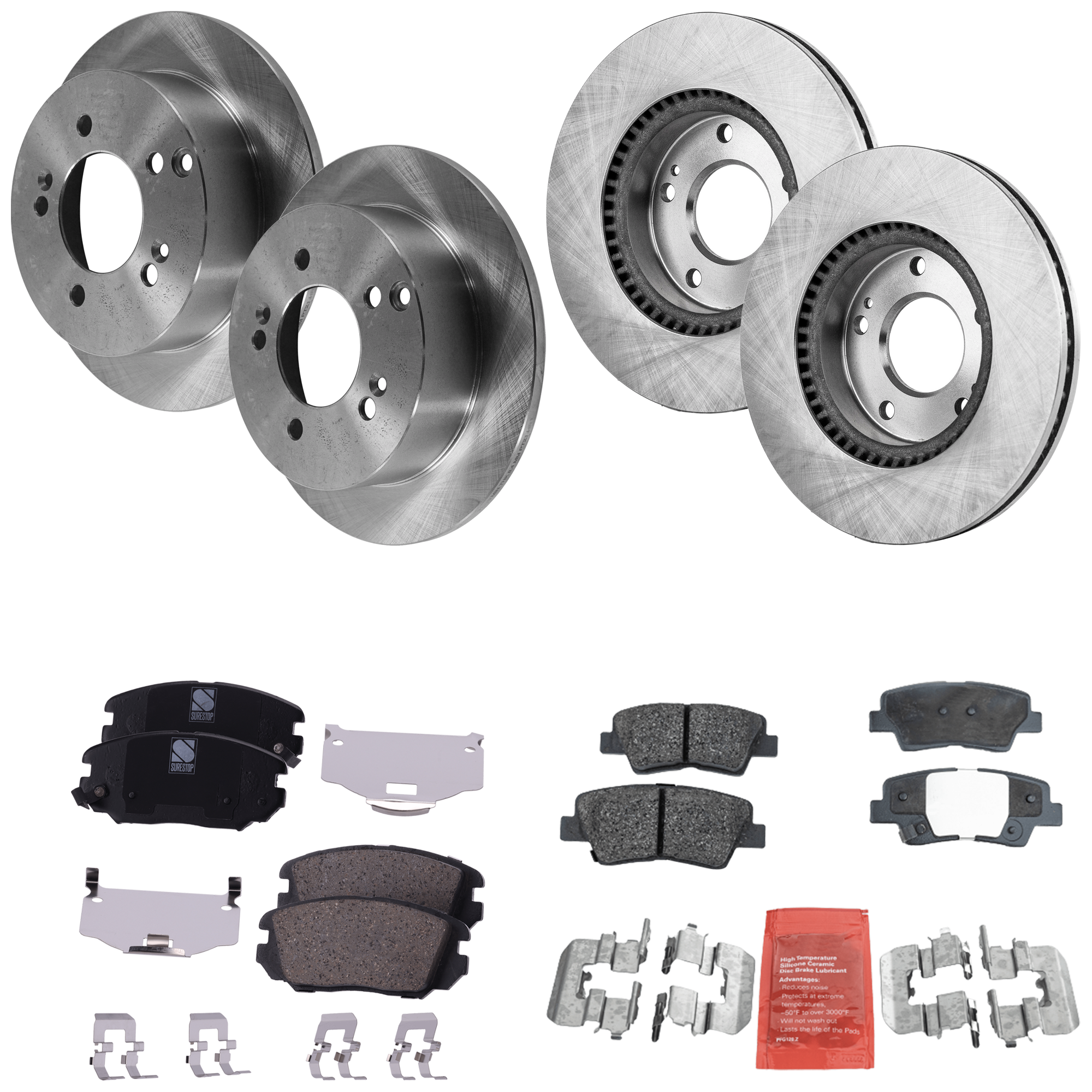 AM SONATA 10-10 FRONT AND REAR BRAKE DISC AND PAD KIT 8 pc kit SKU KIT 050923-73 OEM 5841139600-584110A000-584110R0